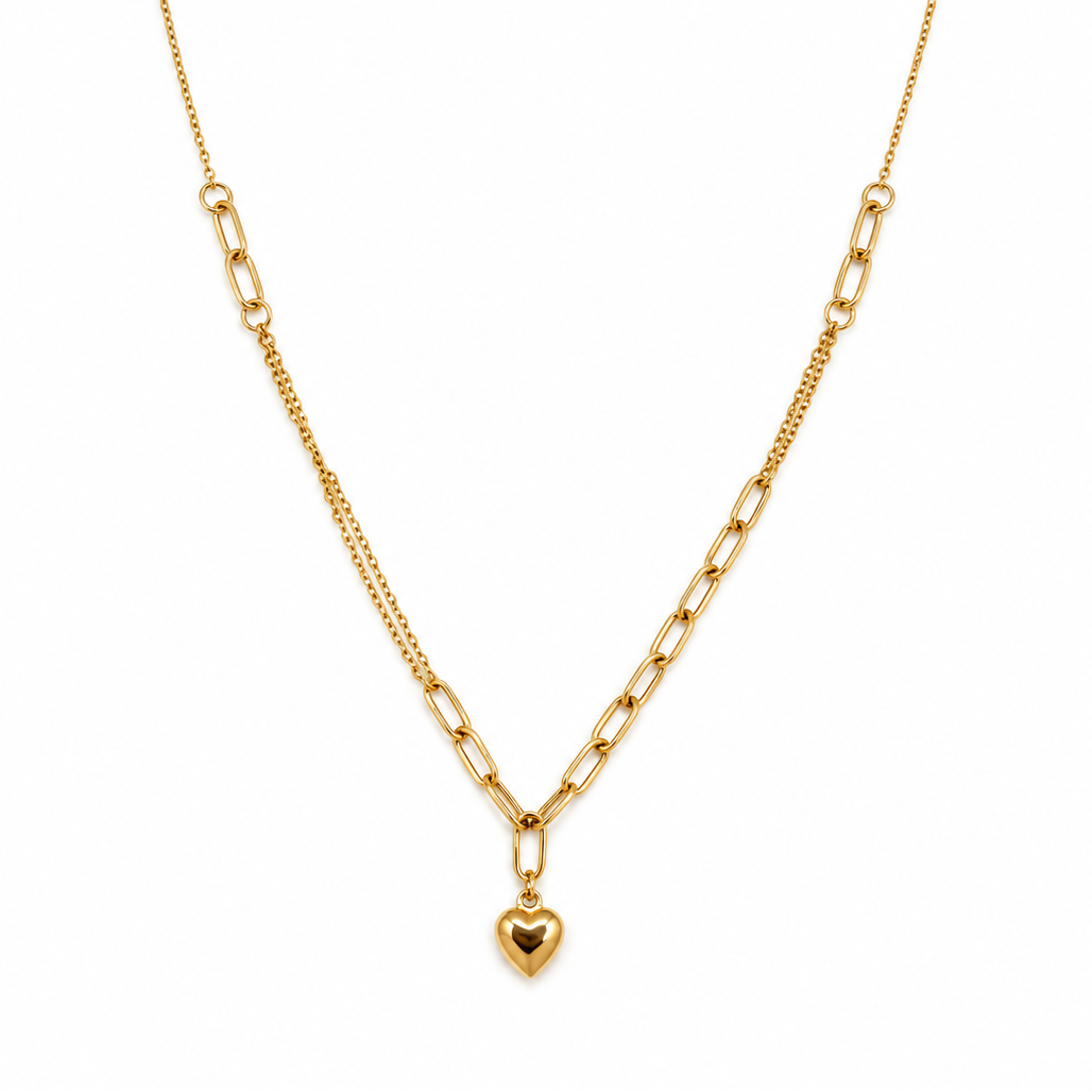 Yellow Gold Heart Charm Necklace
