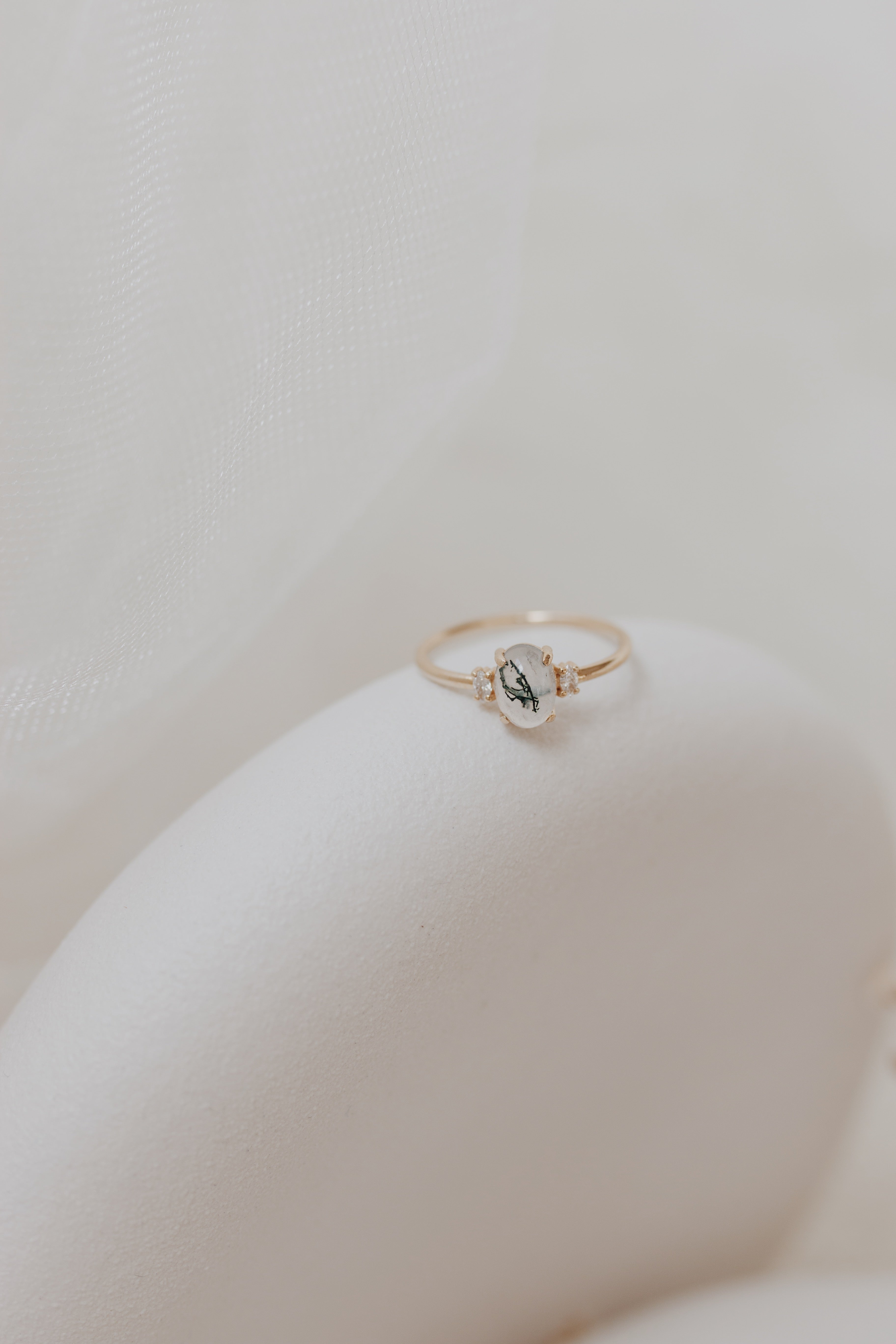 Moss Agate and Diamond Ring in 14K Gold
