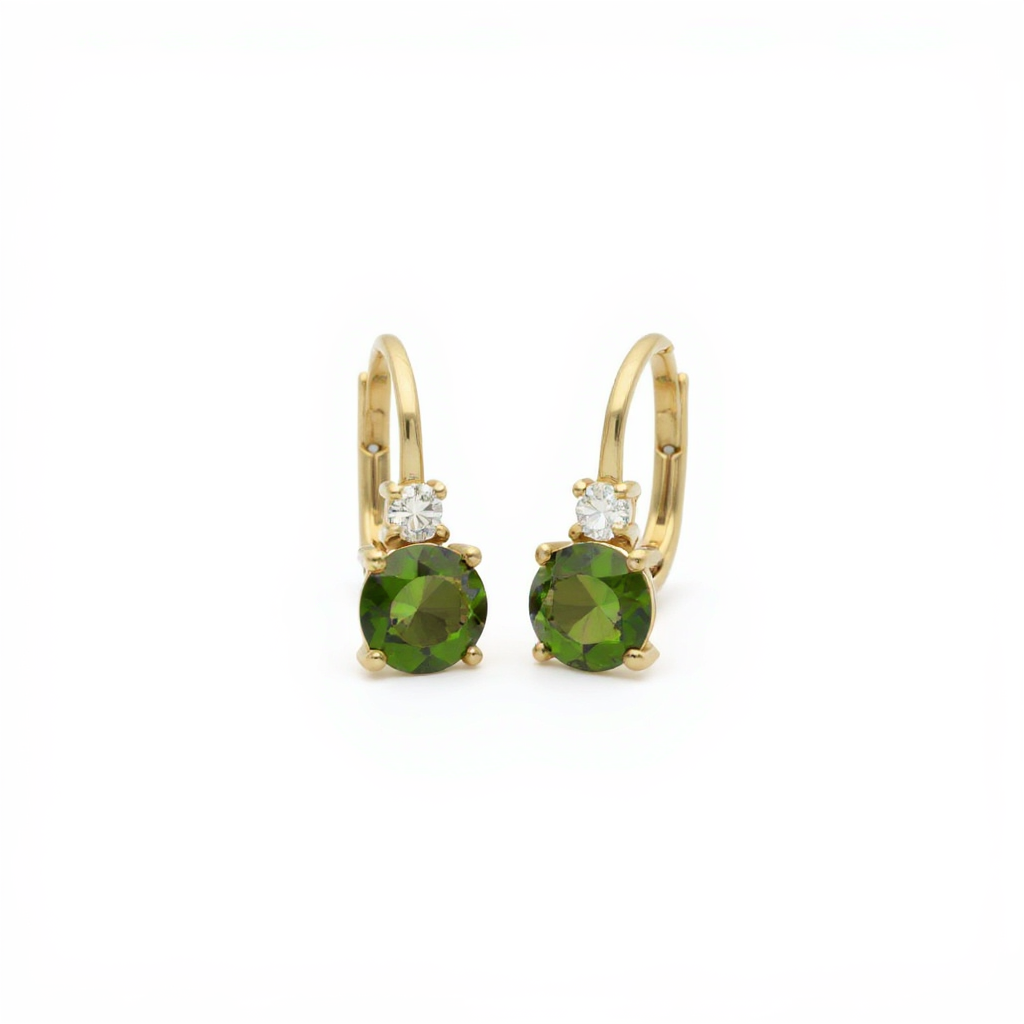 Moldavite Earrings With Diamond