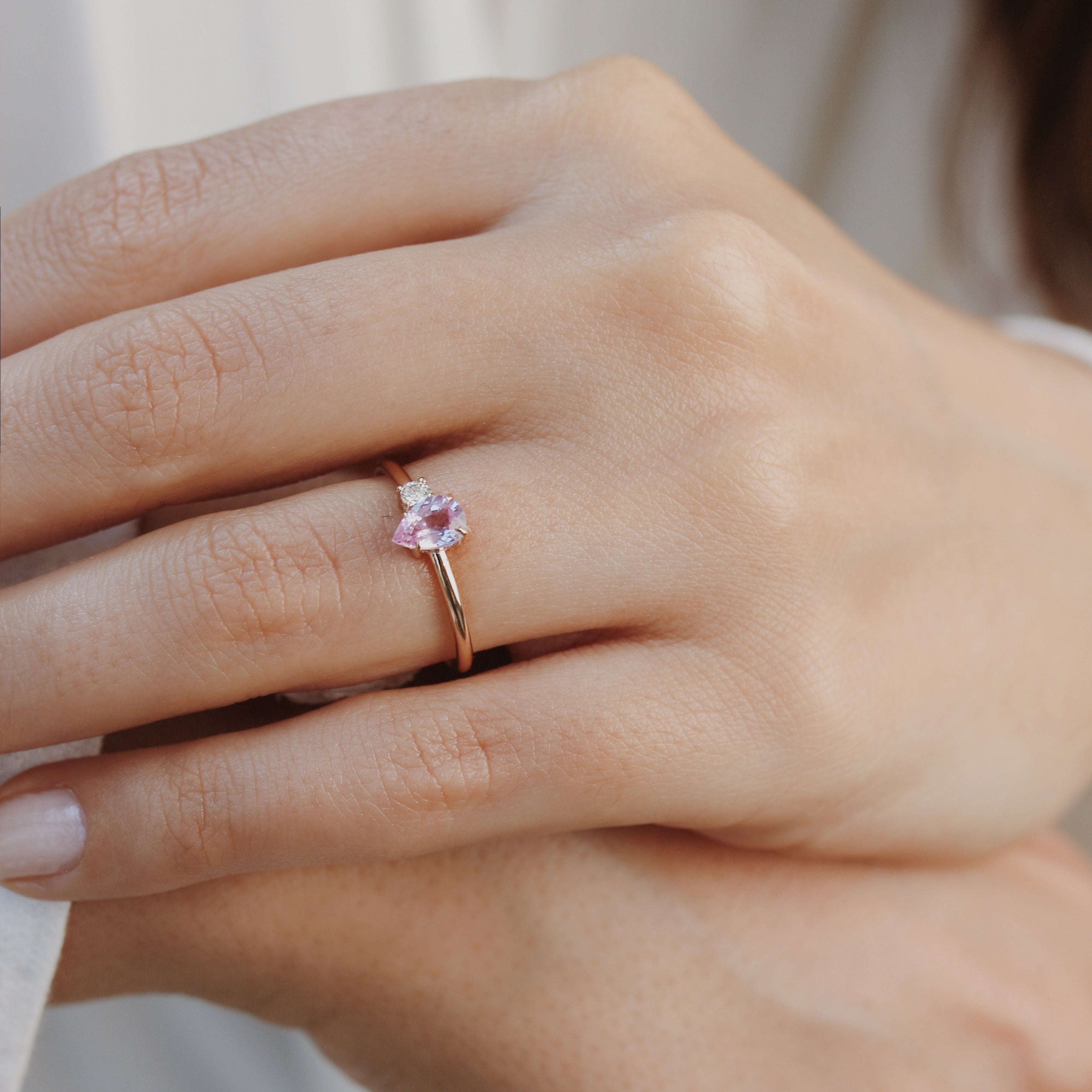 Pink Sapphire Ring With Diamond - Double Stone Ring