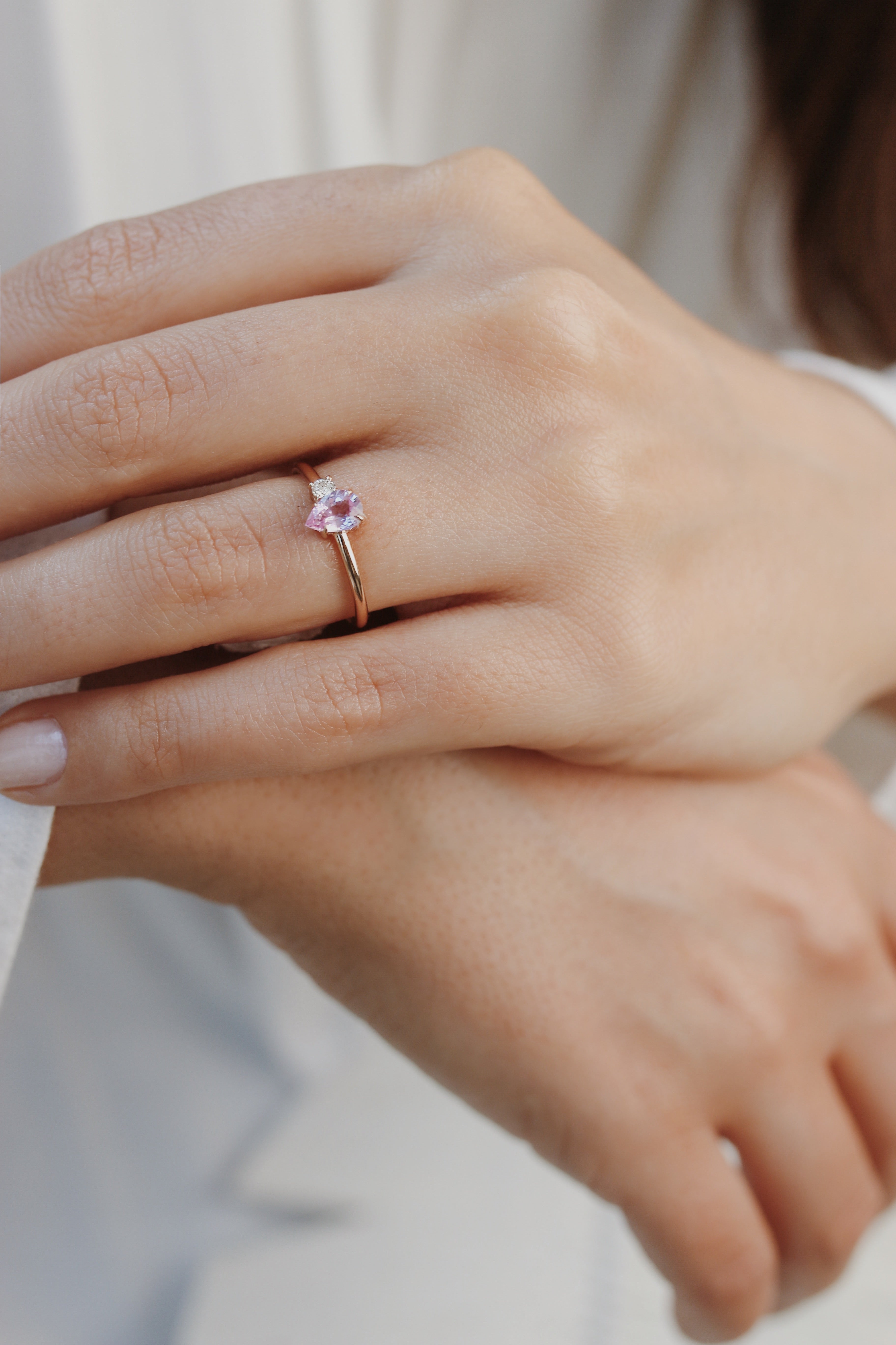 Pink Sapphire Ring With Diamond - Double Stone Ring