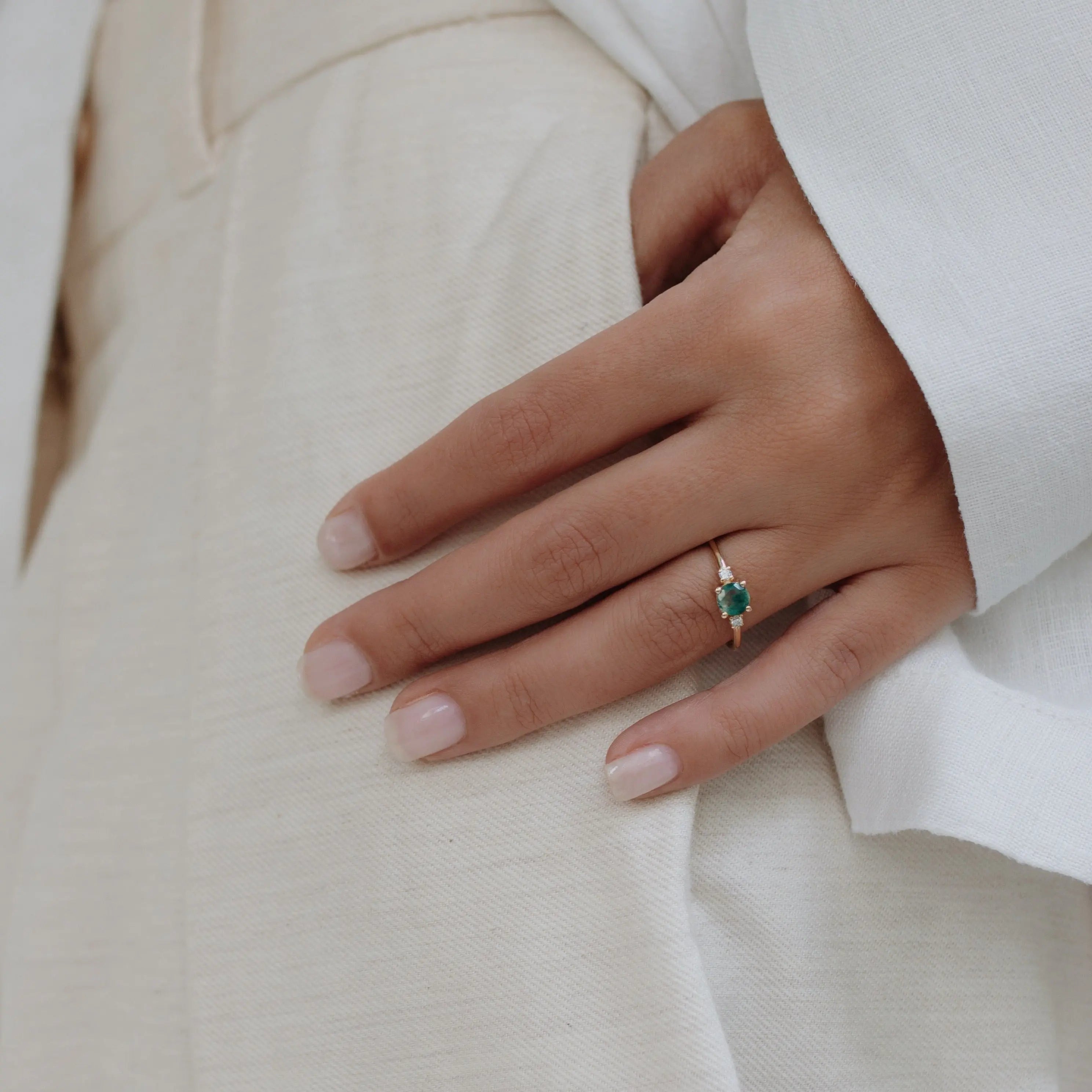 Moss Agate Ring With Diamond - Nature Inspired Engagement Ring Orizzo fine jewelry