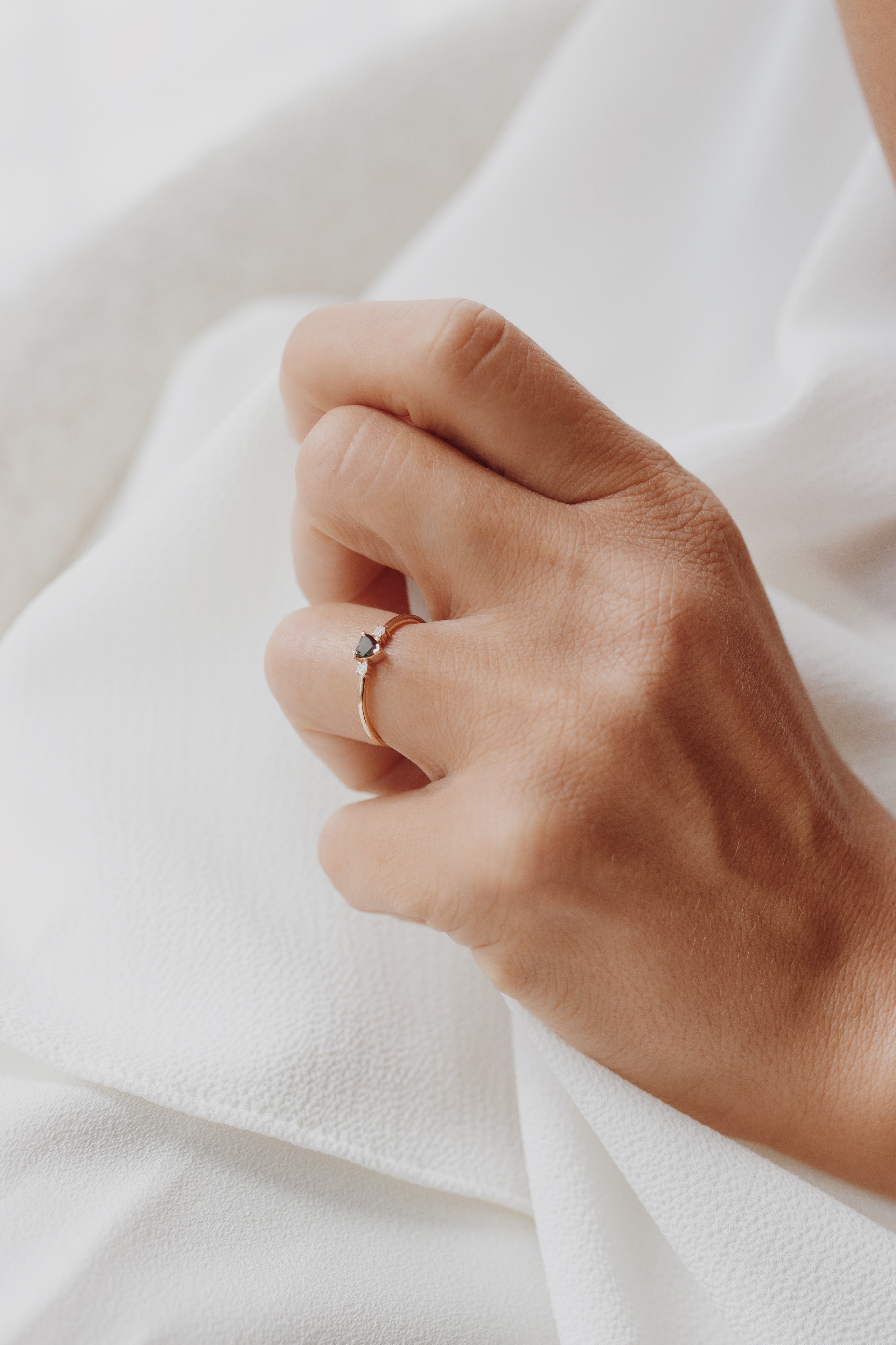 Solitaire Heart Shape Black Diamond Ring with Diamonds Orizzo fine jewelry