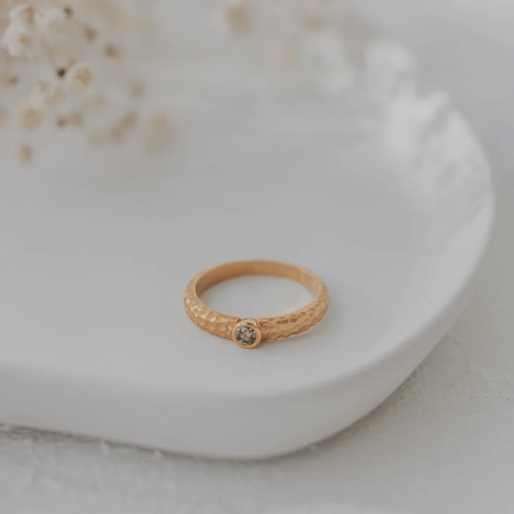 Hammered Band Champagne Diamond Wedding Band