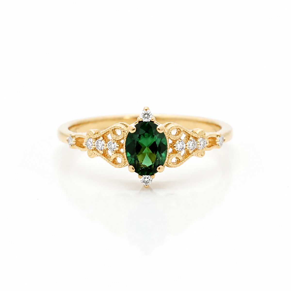 Antique Inspired Natural Green Sapphire Ring
