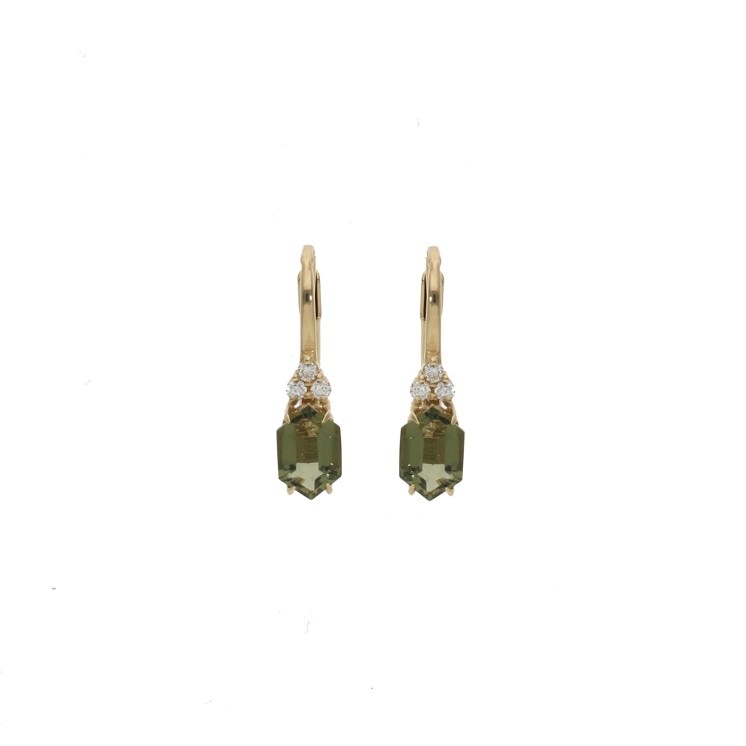 Hexagon Moldavite and Diamond Earrings