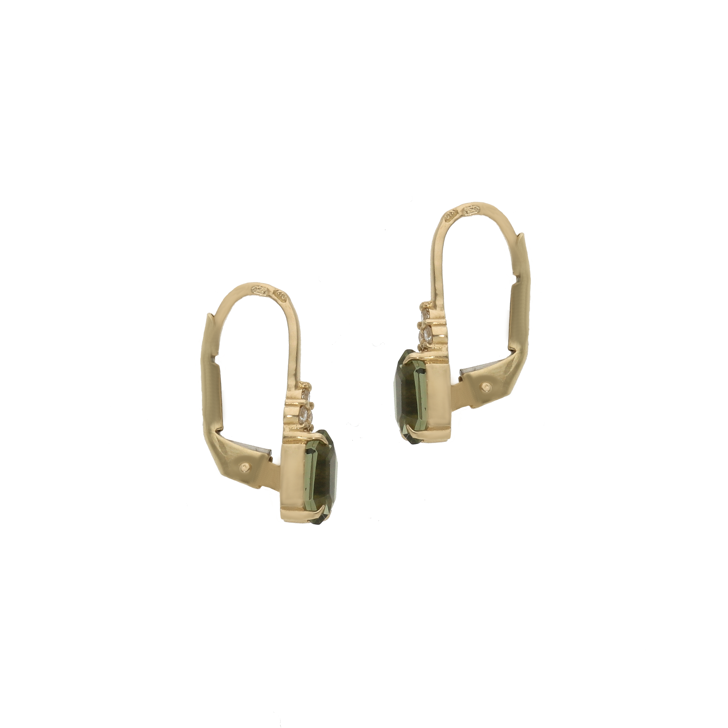 Hexagon Moldavite and Diamond Earrings