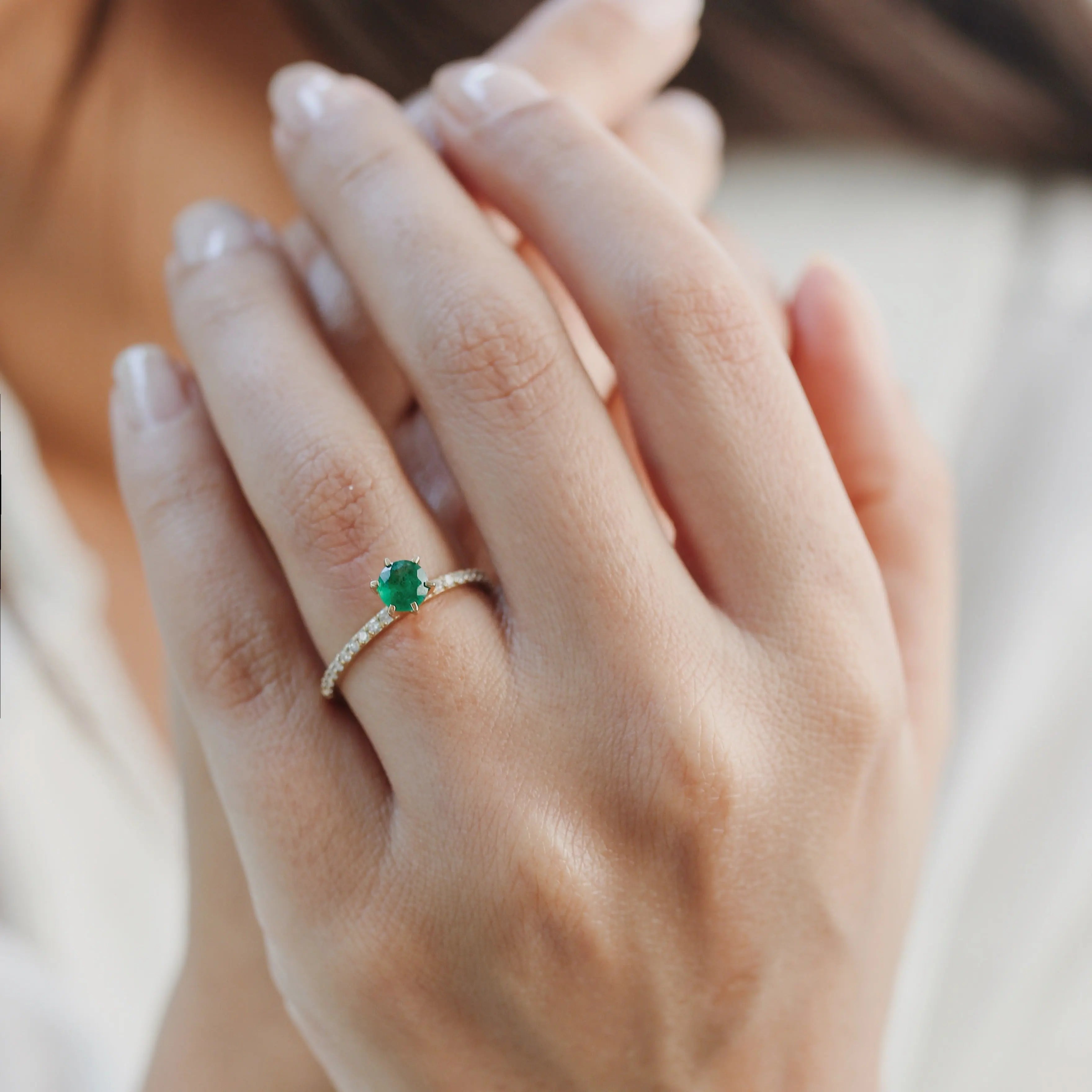 Emerald Halo Engagement Ring With Diamond Orizzo fine jewelry