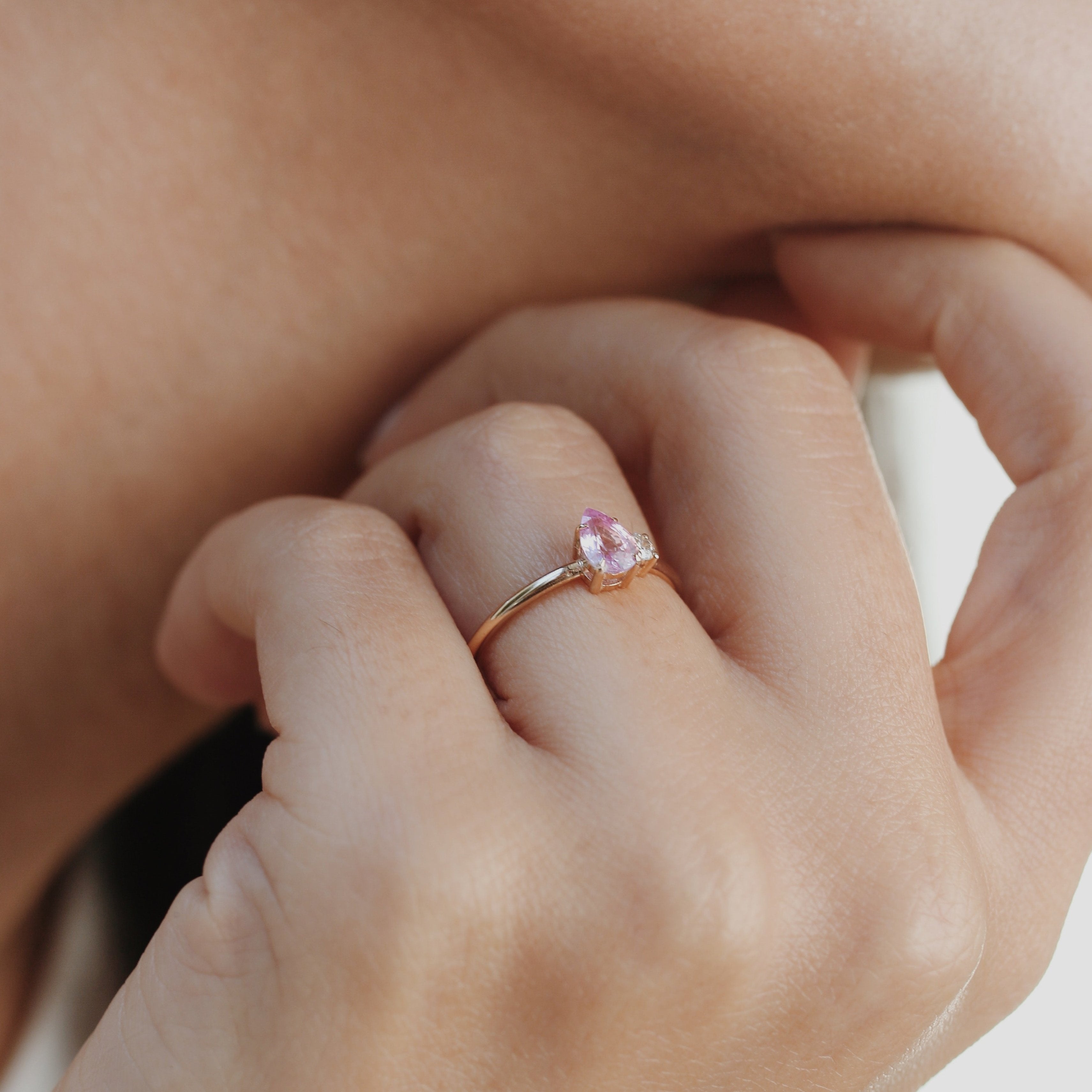 Pink Sapphire Ring With Diamond - Double Stone Ring