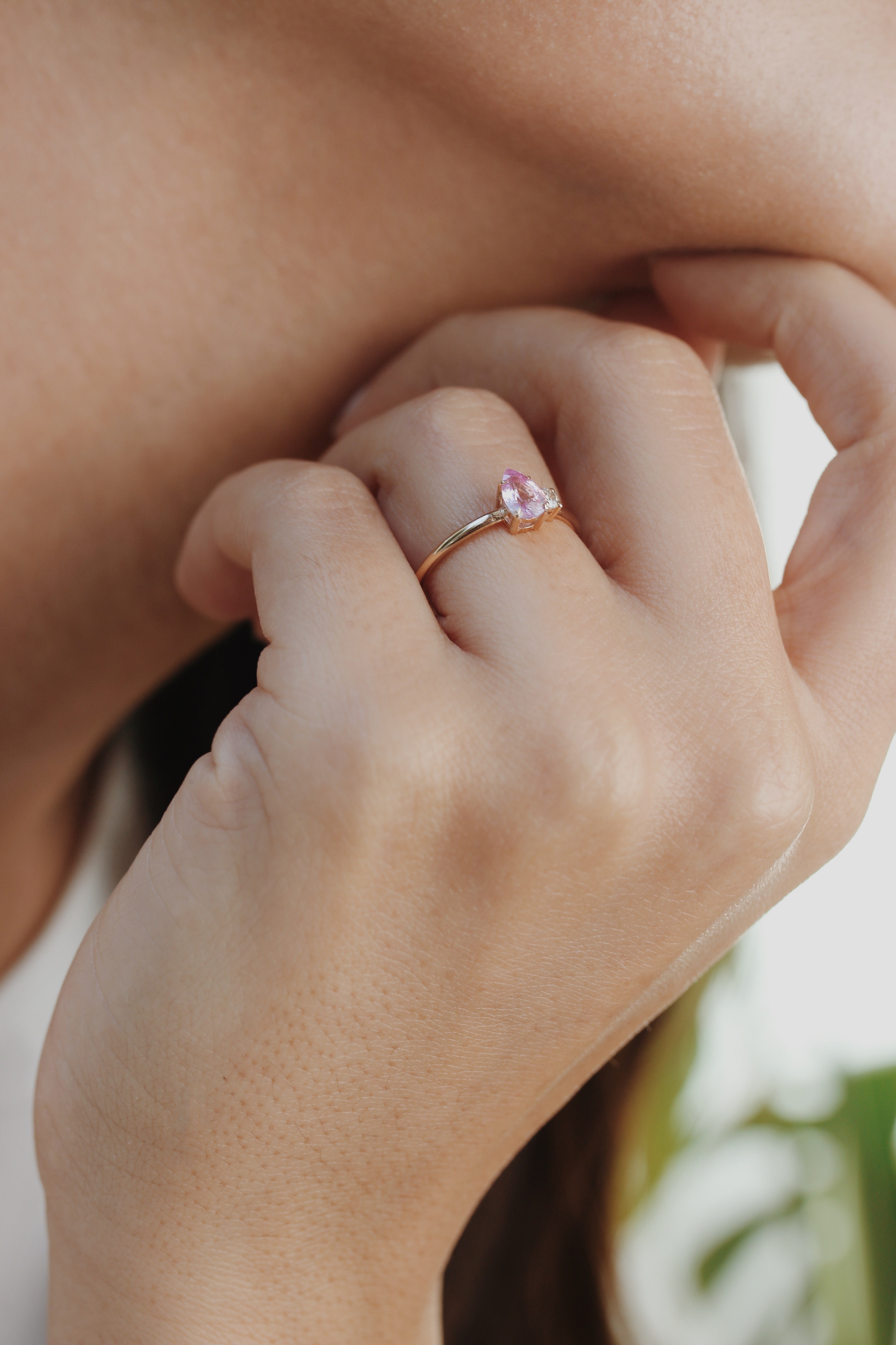 Pink Sapphire Ring With Diamond - Double Stone Ring