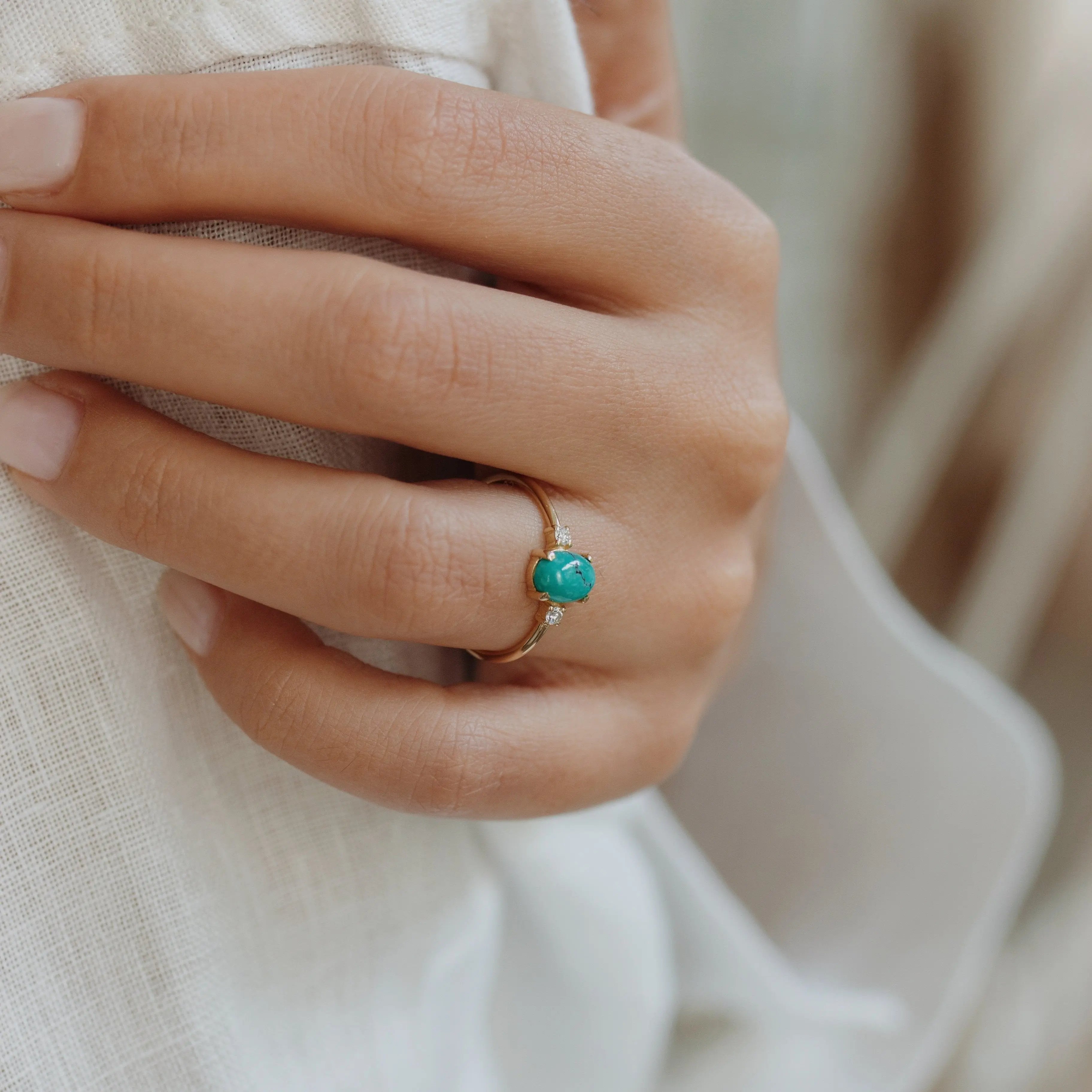 Natural Turquoise Engagement Ring With Diamond Orizzo fine jewelry