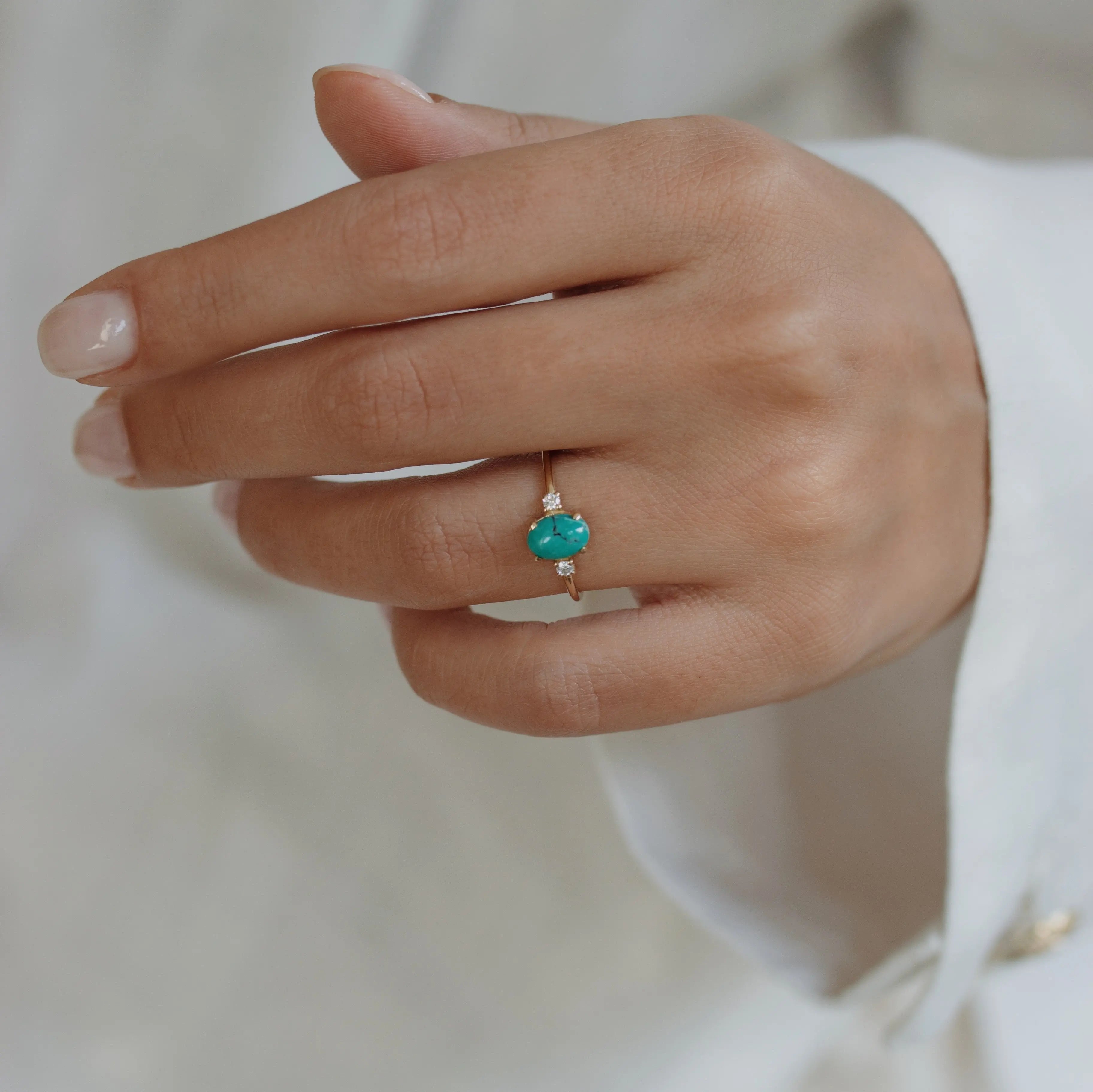 Natural Turquoise Engagement Ring With Diamond Orizzo fine jewelry