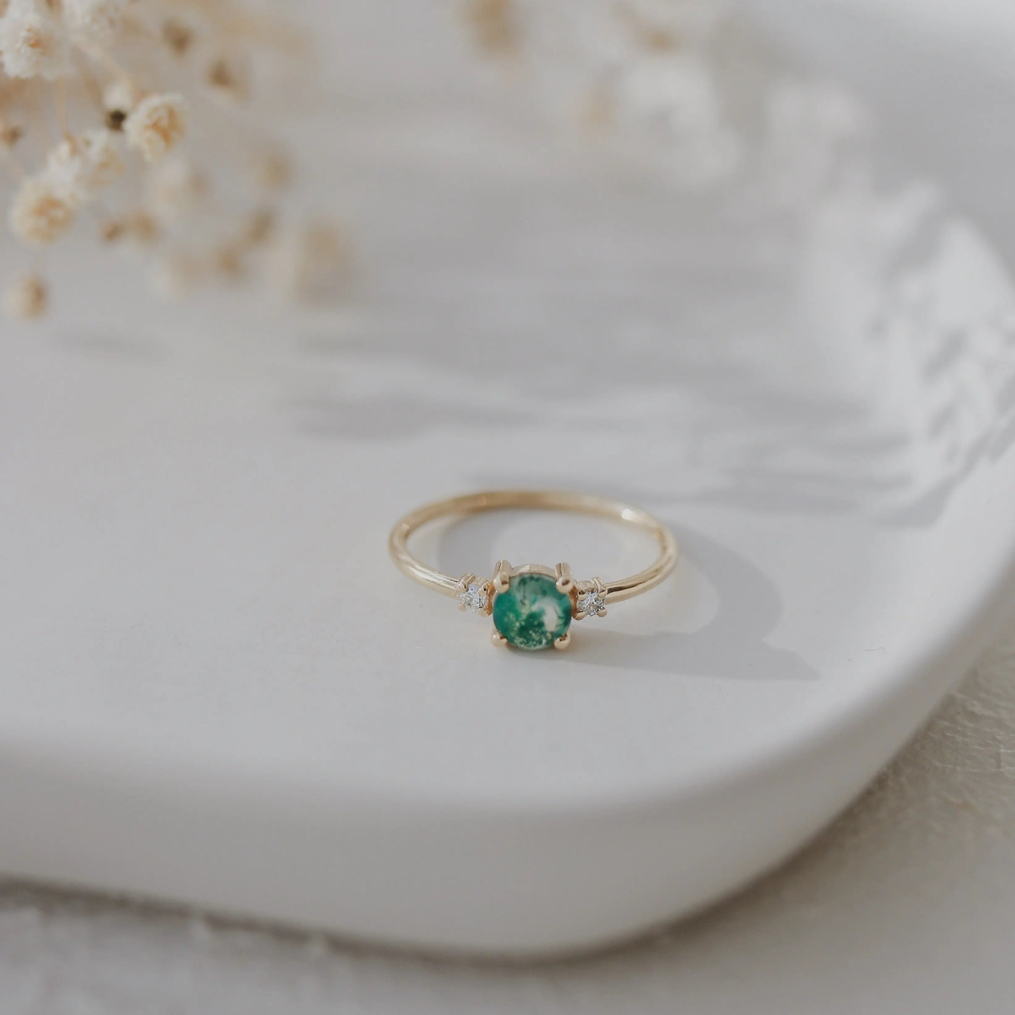 Moss Agate Ring With Diamond - Nature Inspired Engagement Ring Orizzo fine jewelry