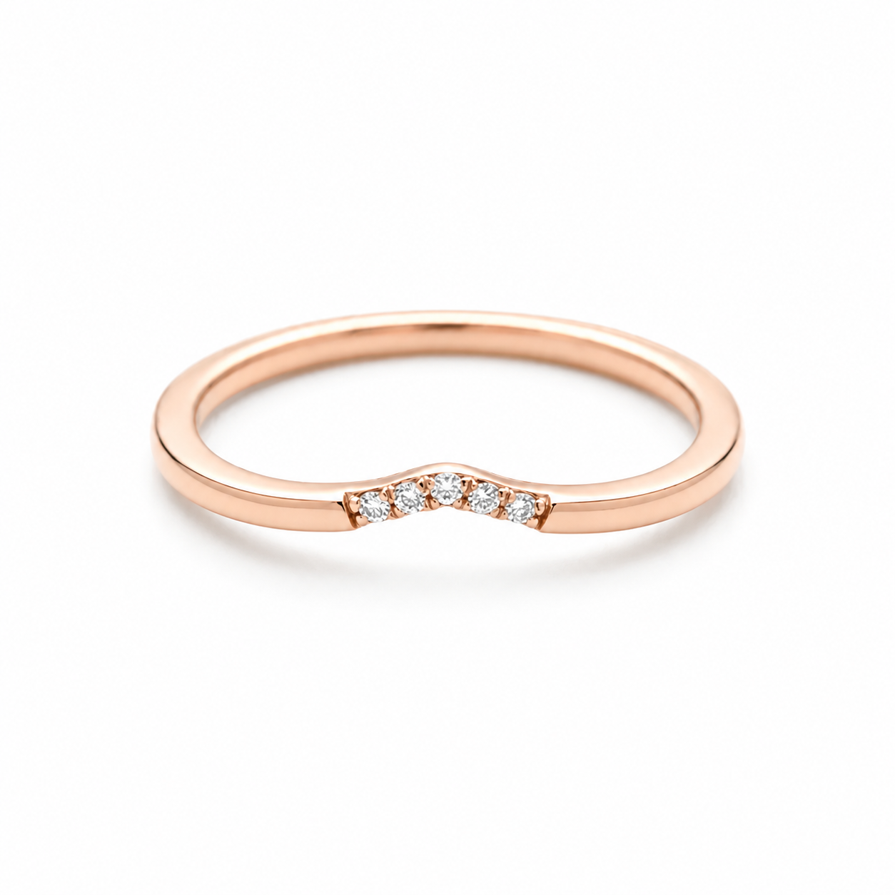 Dainty Curved Wedding Ring with Diamonds