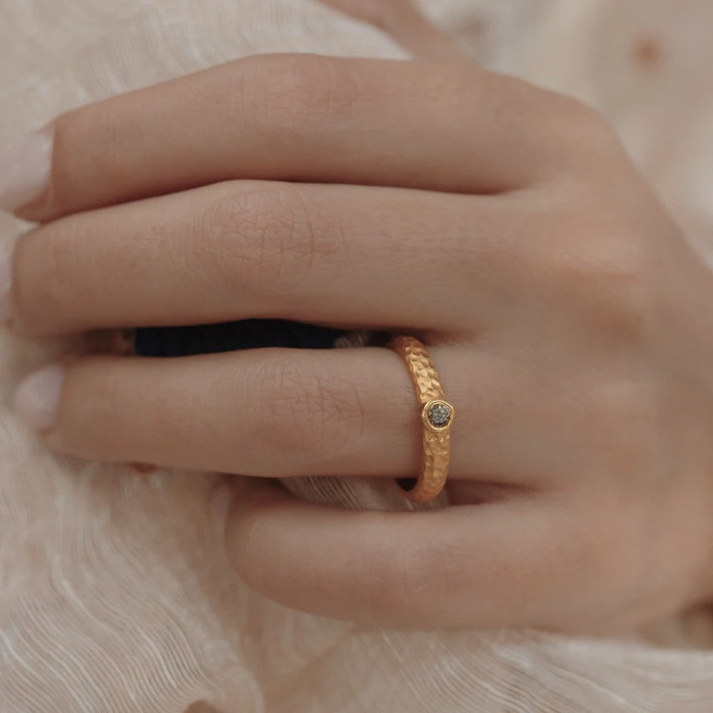 Hammered Band Champagne Diamond Wedding Band