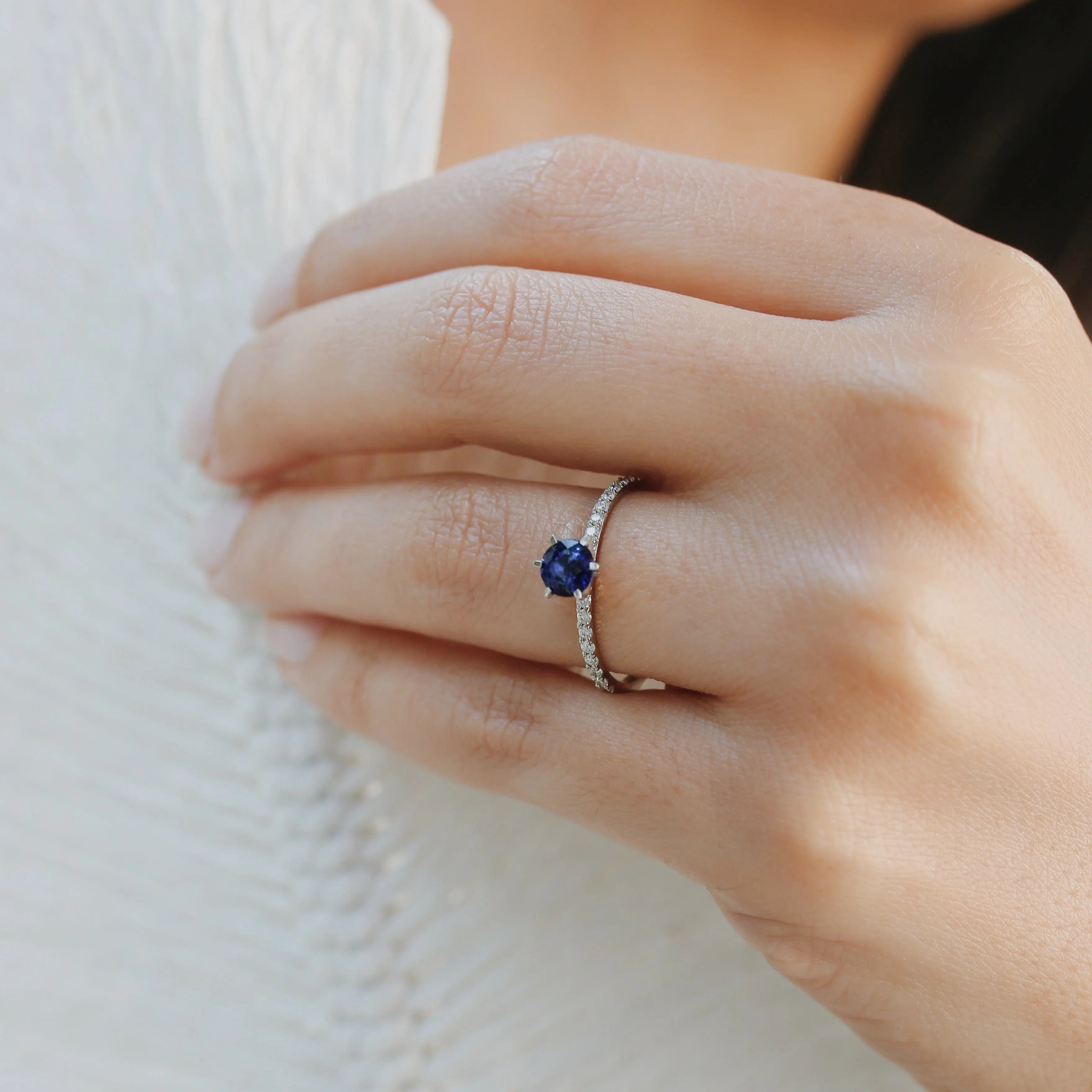 Halo Diamond Engagement Ring With Blue Sapphire Orizzo fine jewelry