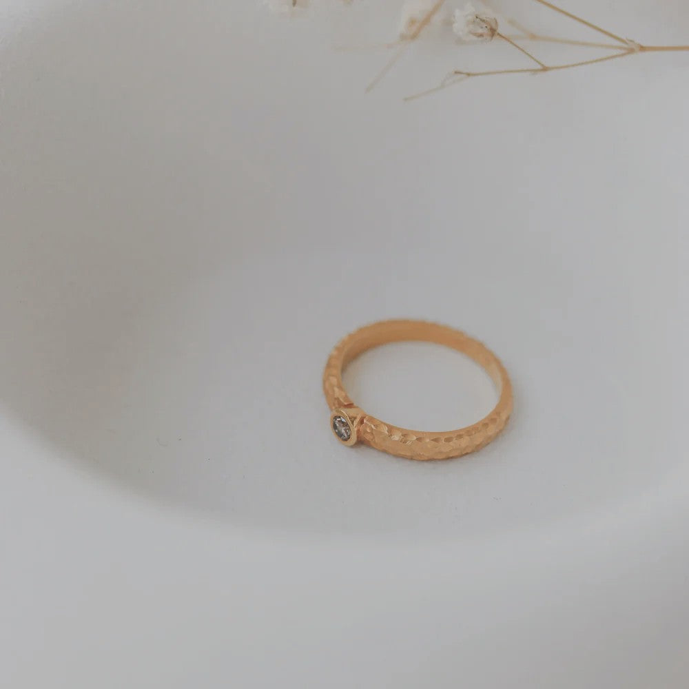 Hammered Band Champagne Diamond Wedding Band