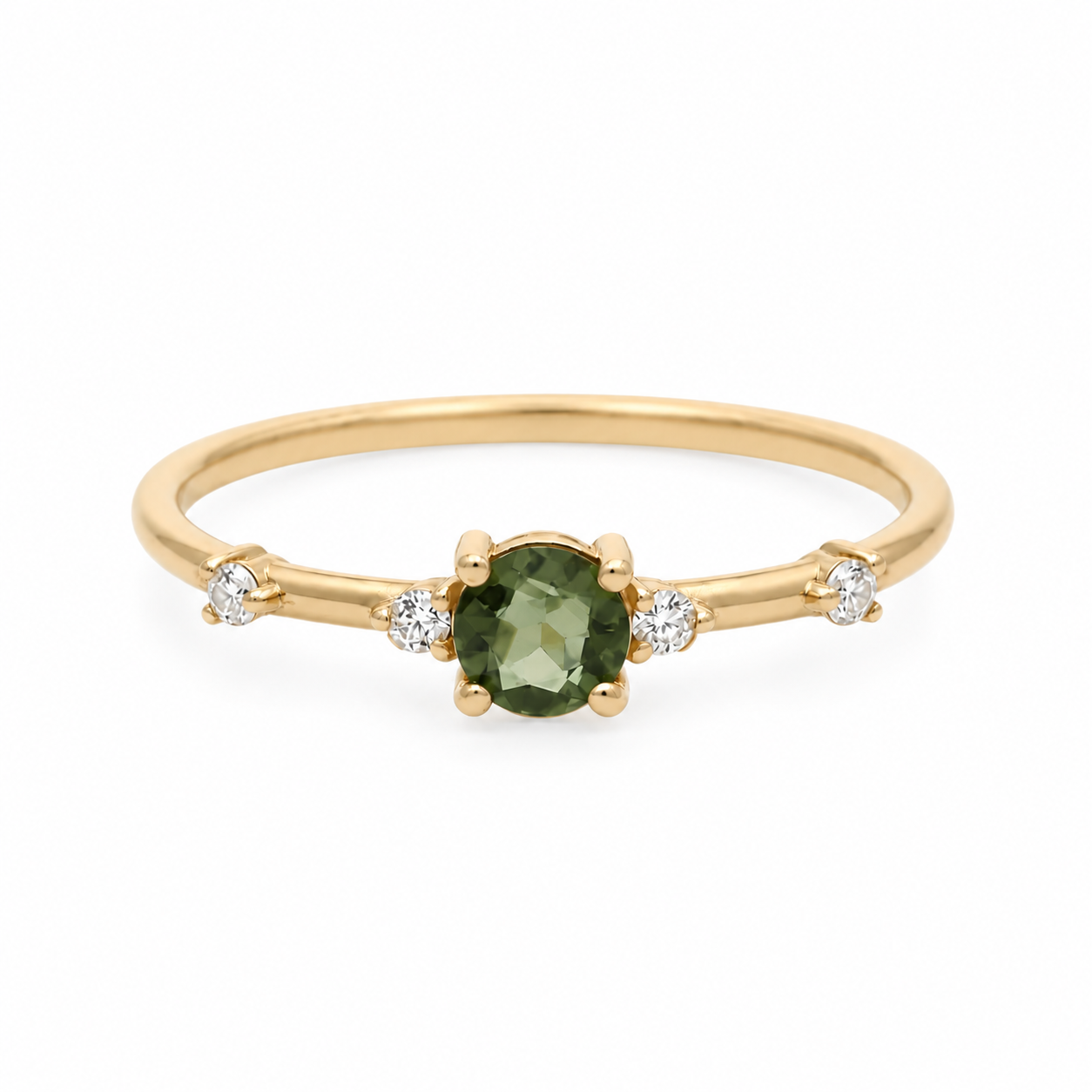 Faceted Moldavite Ring With Diamond