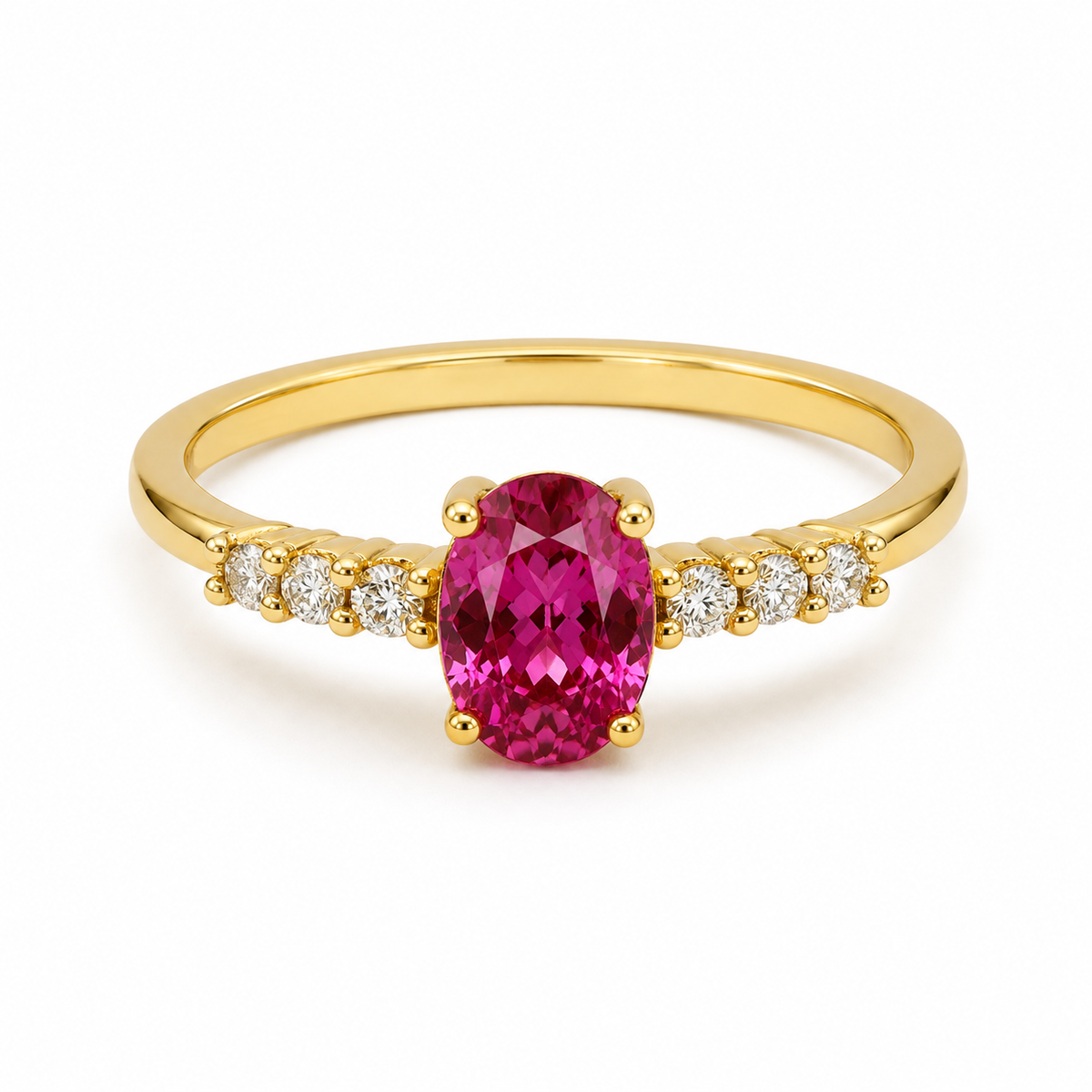 Tourmaline & Diamond Engagement Ring in 18K Yellow Gold