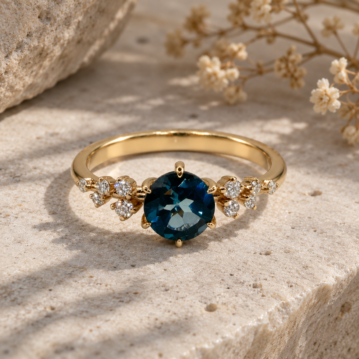 London Blue Topaz & Diamond Cluster Ring