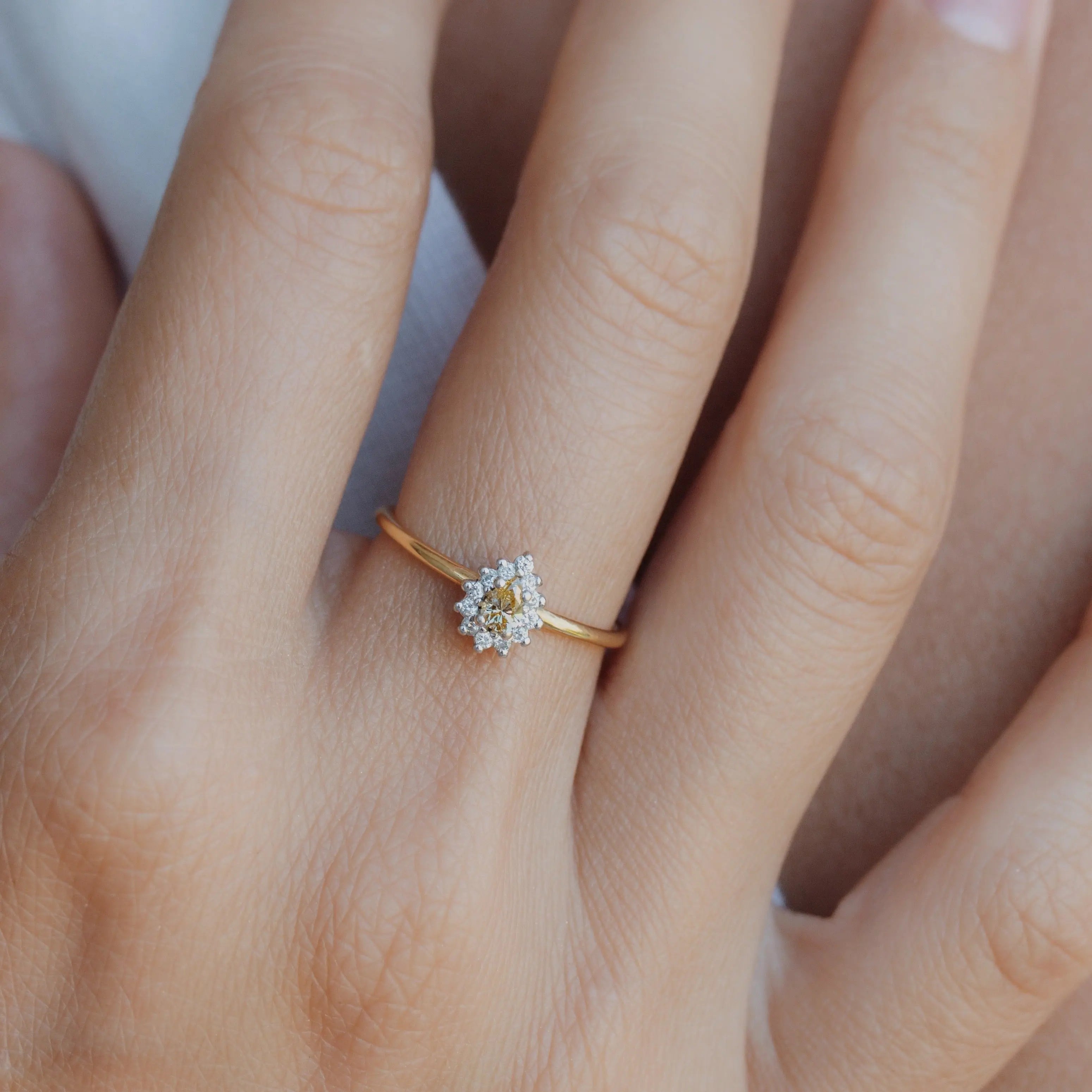 Dainty Pear Shape Yellow Diamond Engagement Ring Orizzo fine jewelry