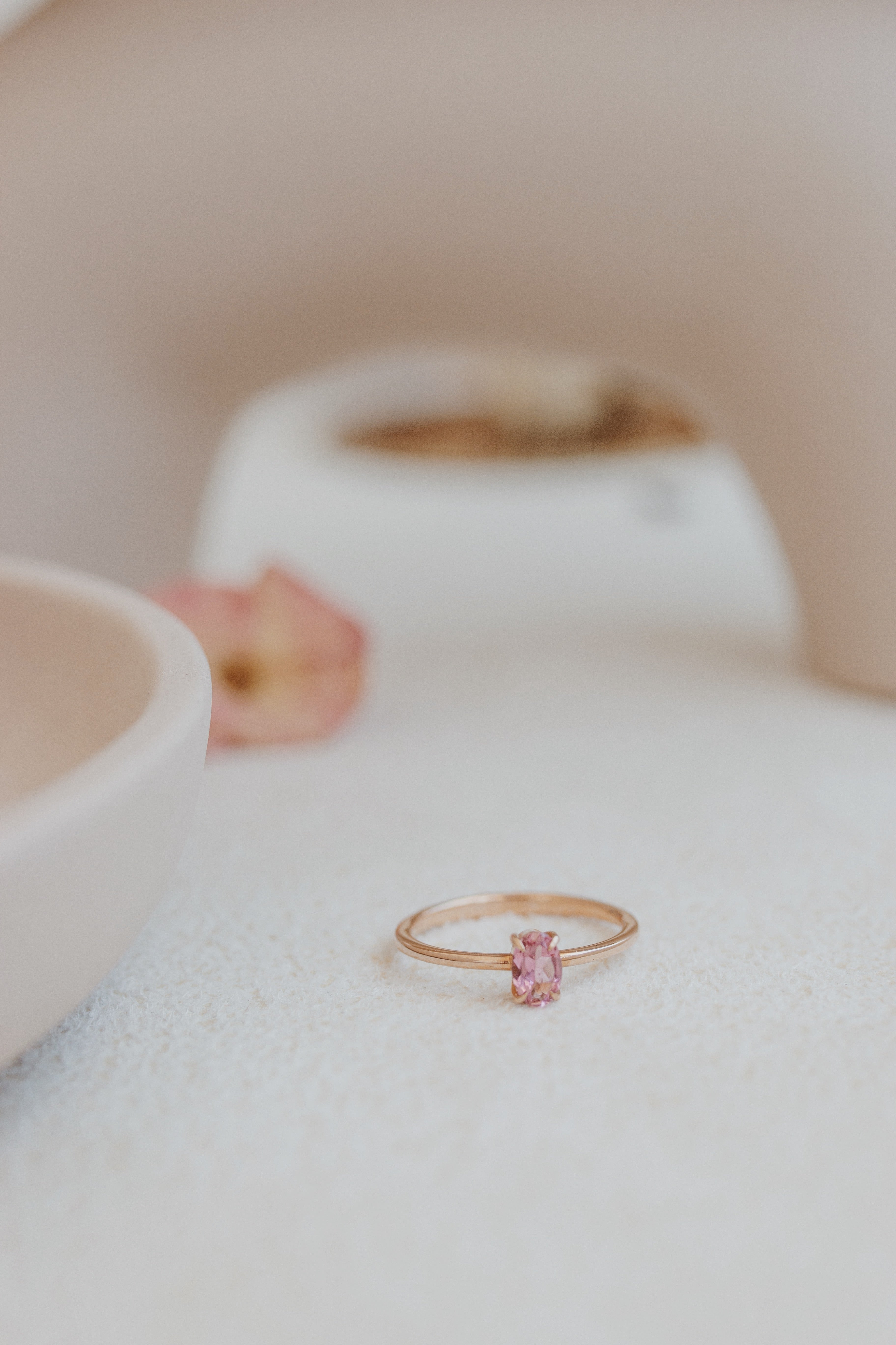 Oval Cut Pink Tourmaline Engagement Ring in 14 Karat Solid Gold Orizzo fine jewelry