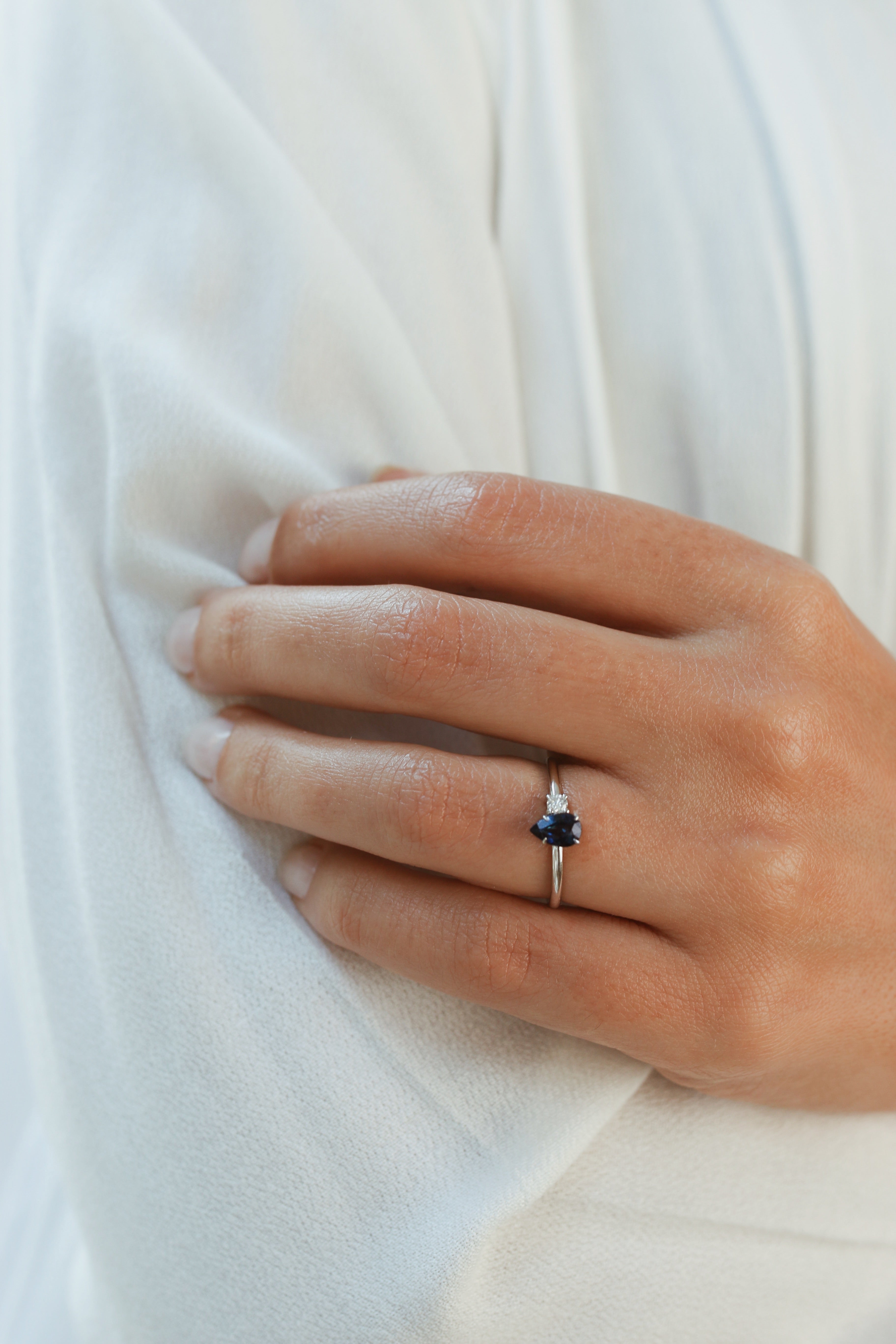 Pear Shape Blue Sapphire Ring With Diamond - Alternative Bridal