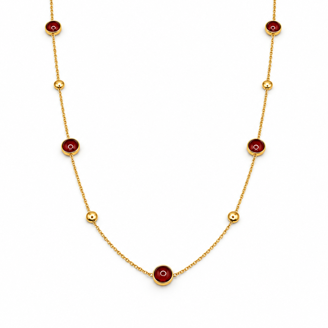 Cabochon Garnet Station Necklace