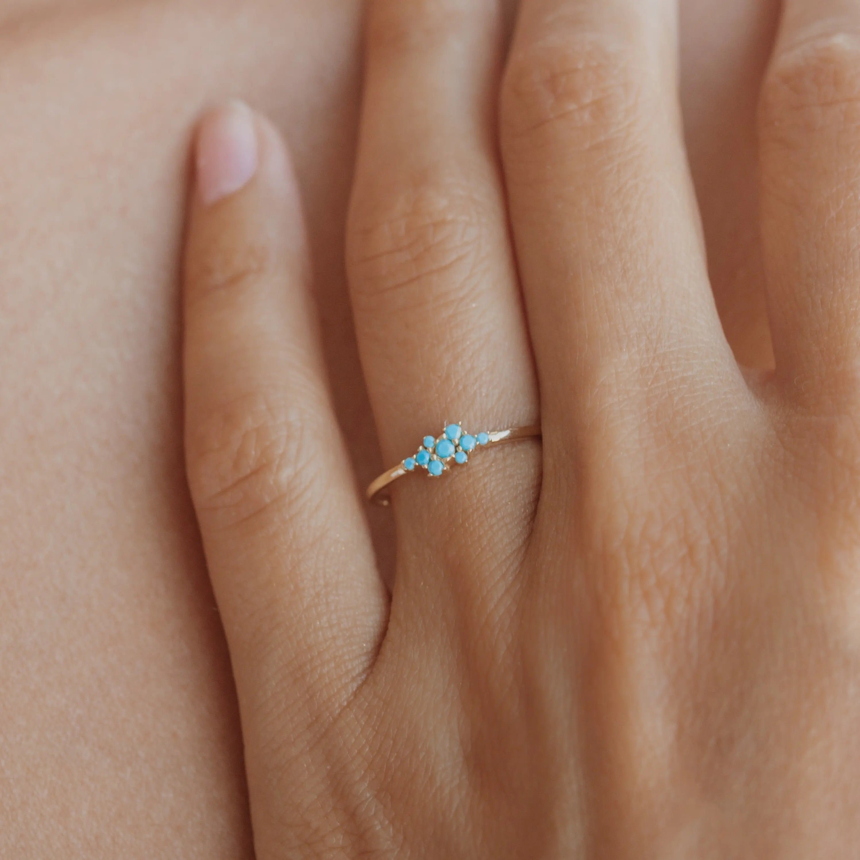 Turquoise Cluster Ring In 14k Gold Orizzo fine jewelry