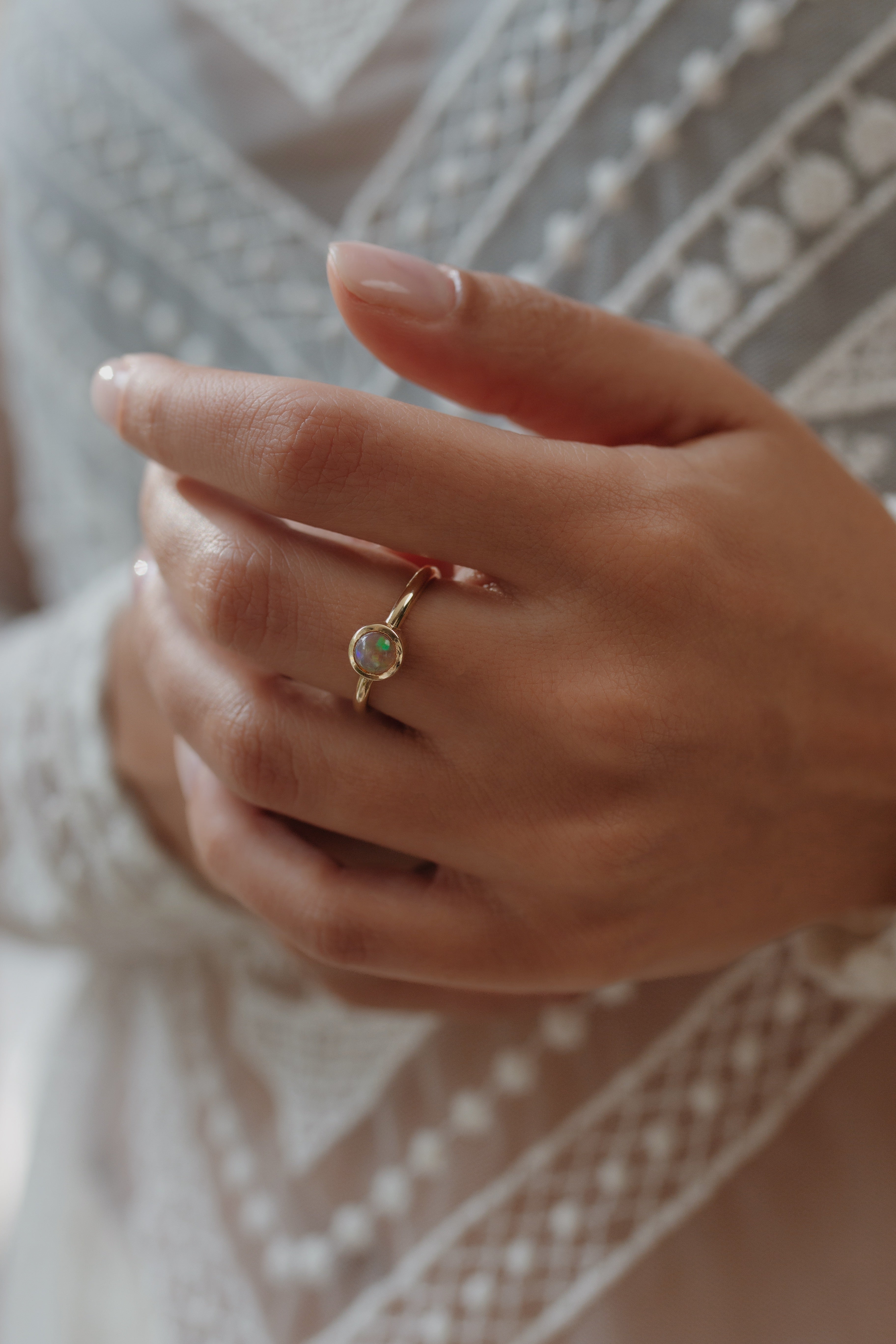 Bezel Set Solitaire Opal Ring Orizzo fine jewelry