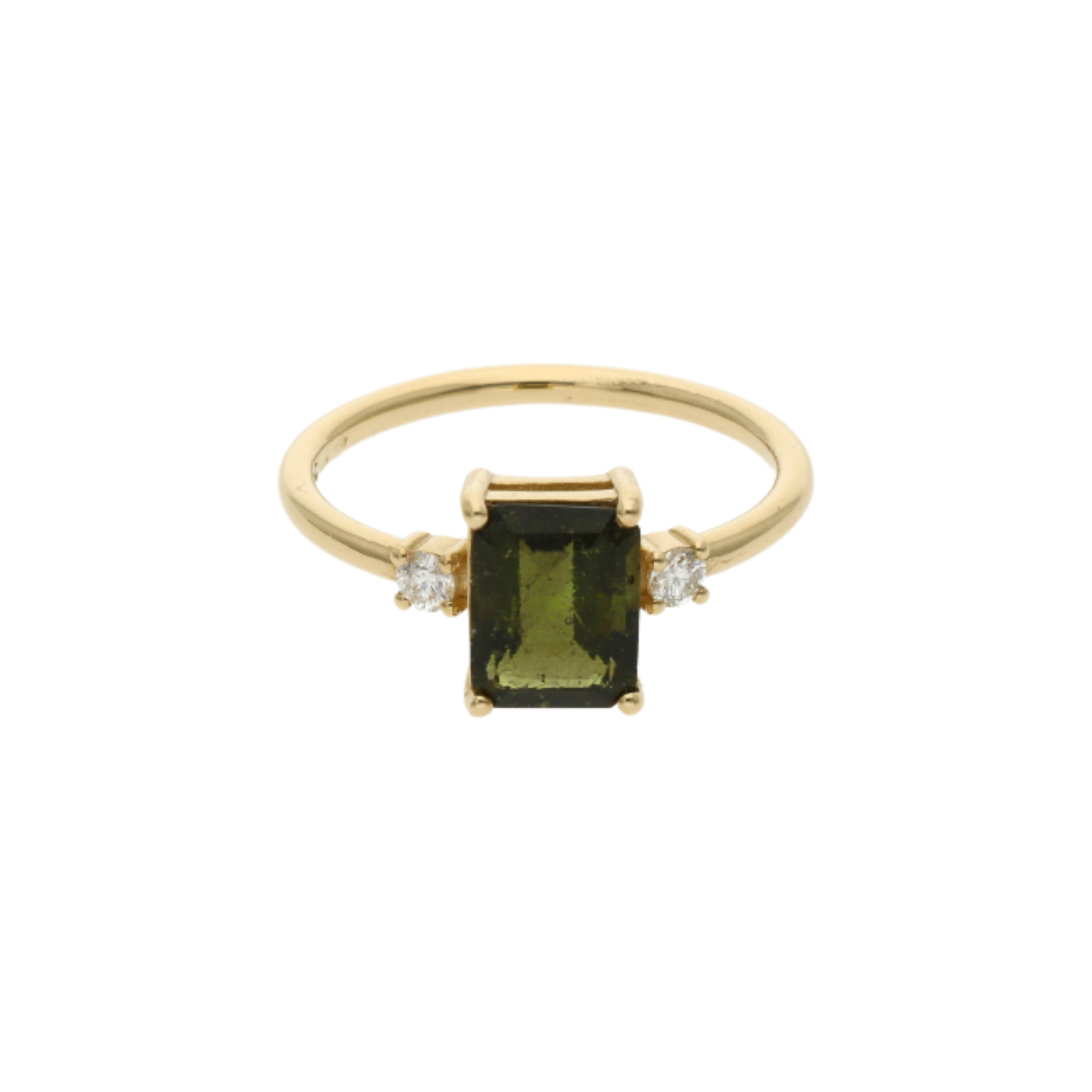 Emerald Cut Moldavite Engagement Ring With Diamond
