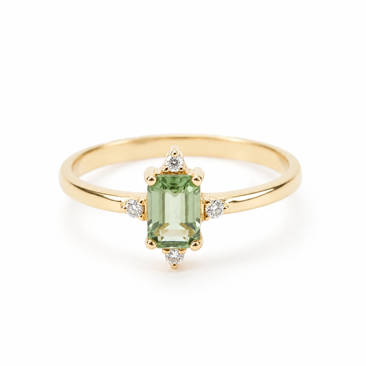 Art Deco Green Sapphire Ring With Diamonds