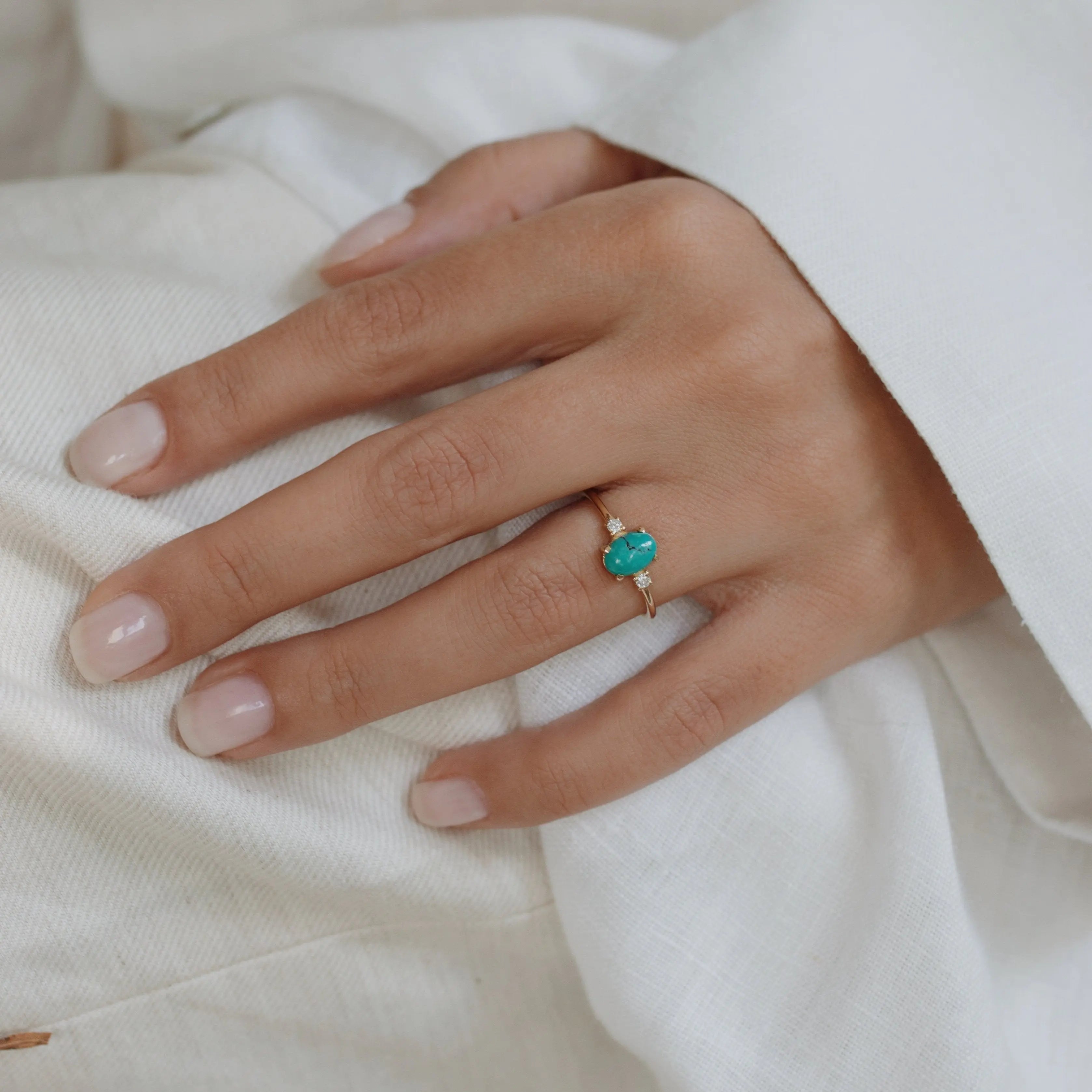 Natural Turquoise Engagement Ring With Diamond Orizzo fine jewelry