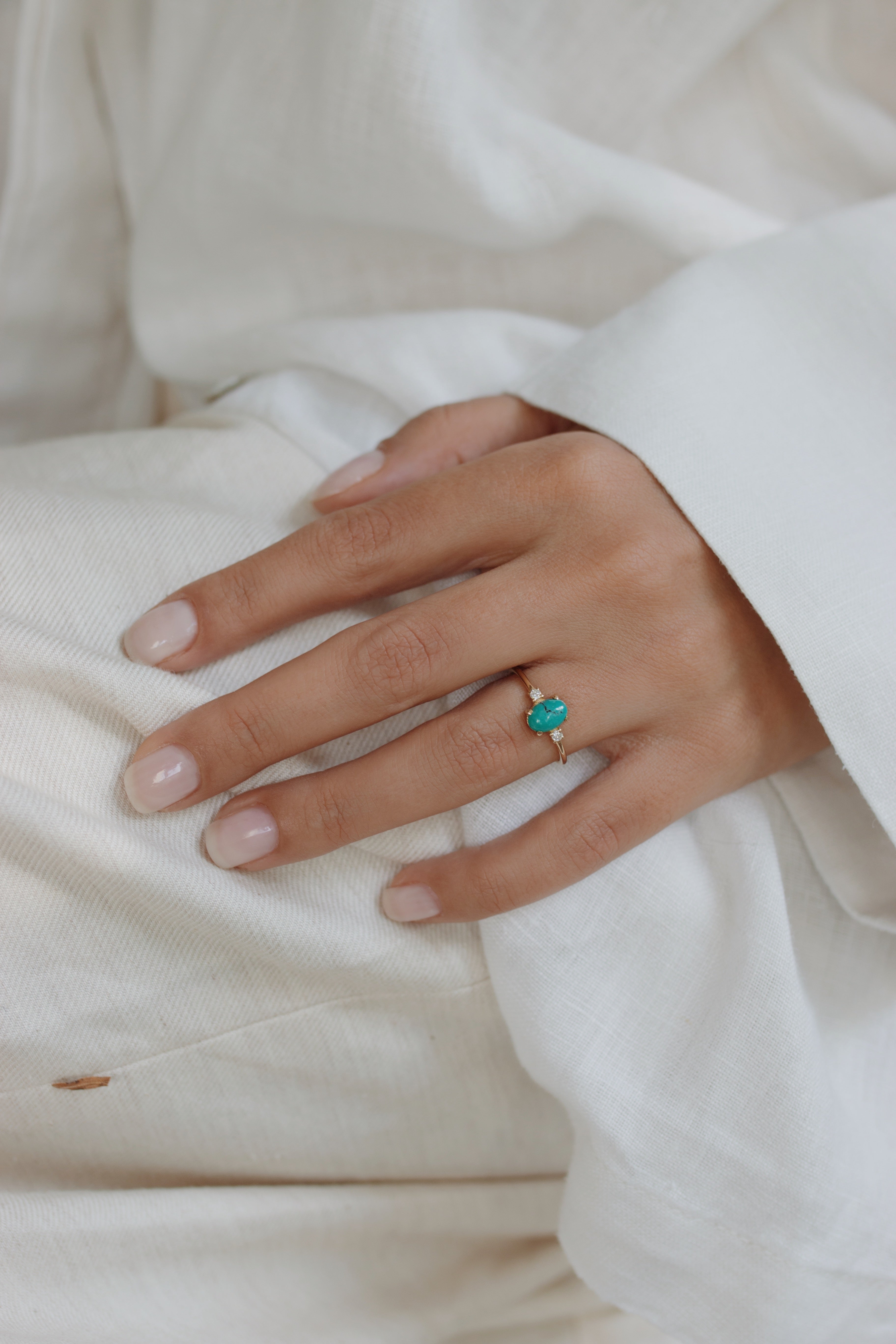 Natural Turquoise Engagement Ring With Diamond Orizzo fine jewelry
