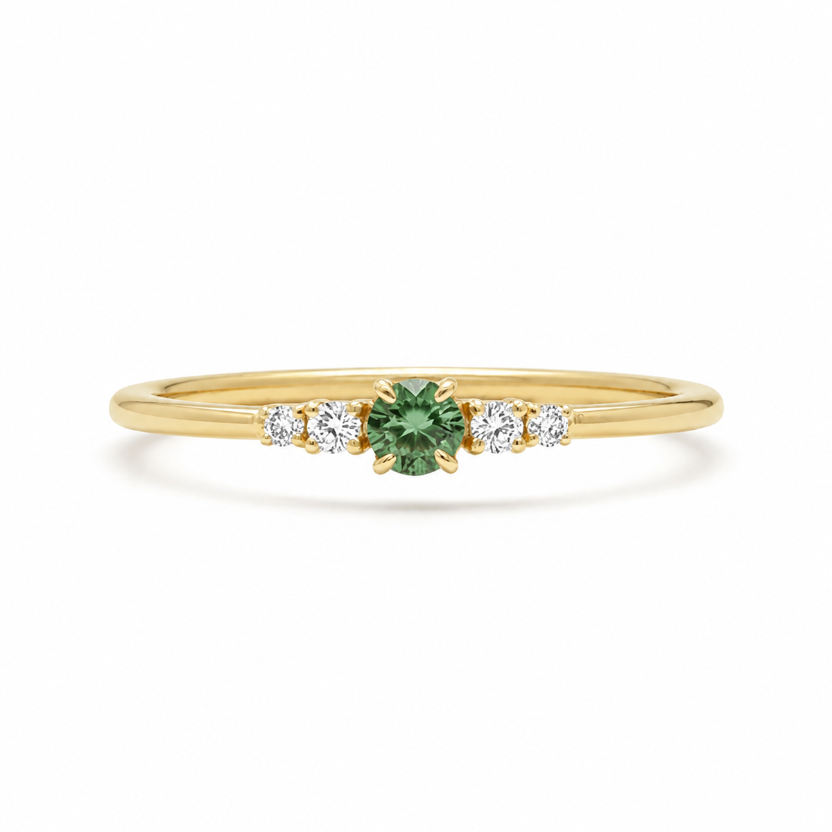 Delicate Green Sapphire Ring With Diamond