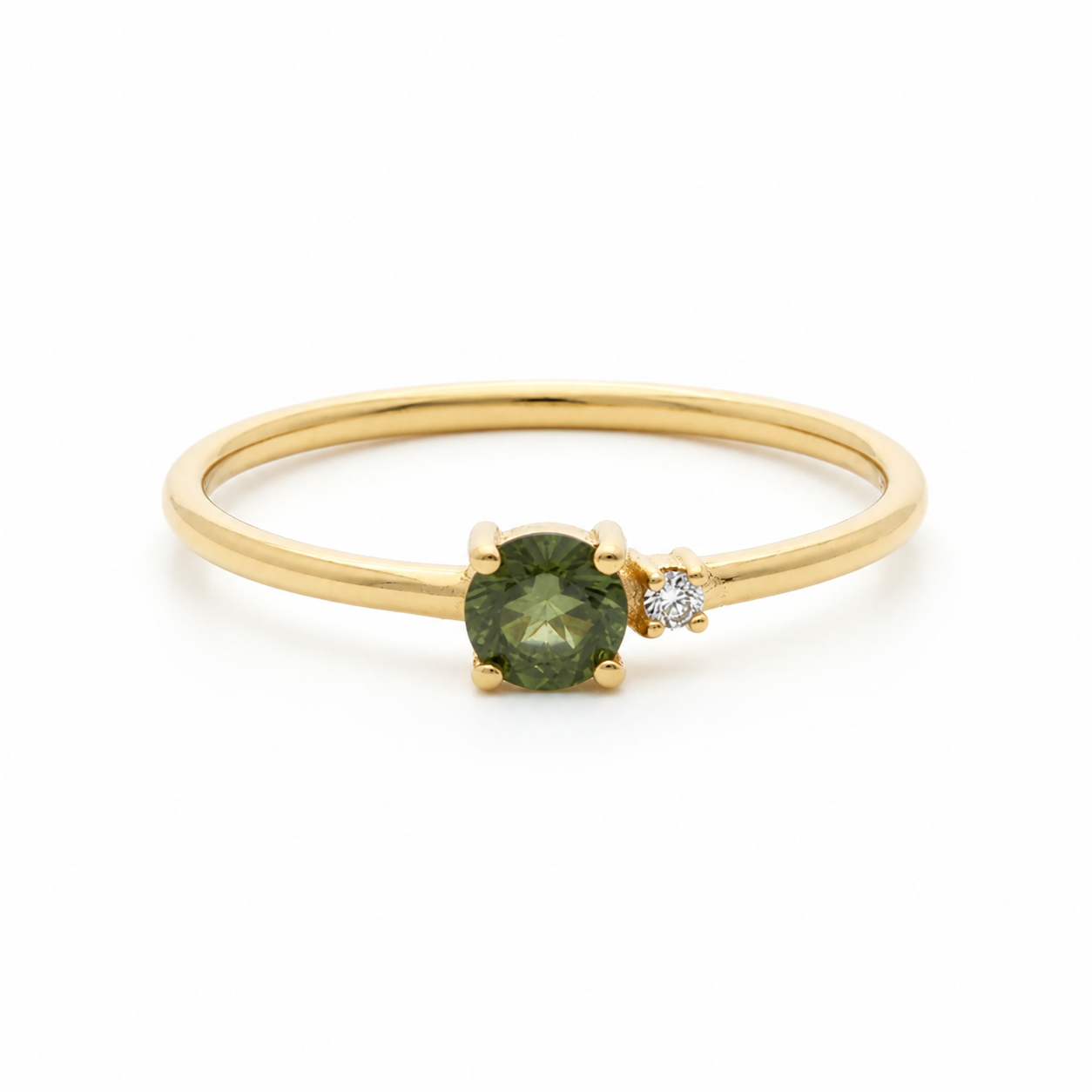 Dainty Round Moldavite Engagement Ring with Diamond