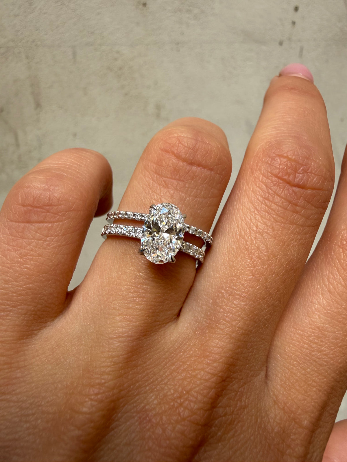 Oval Cut Diamond Engagement Ring with Diamond Band - Lab Grown