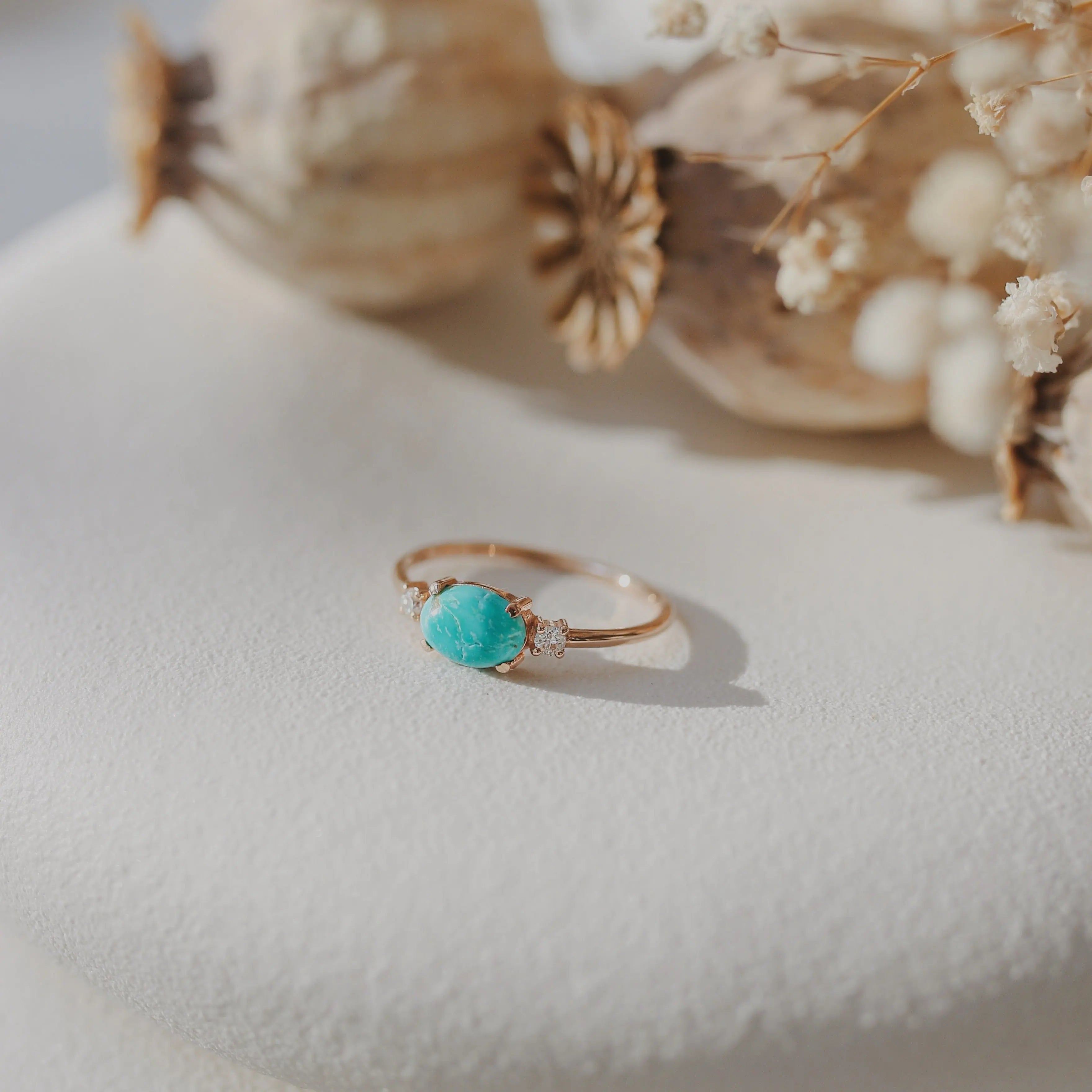 Natural Turquoise Engagement Ring With Diamond Orizzo fine jewelry