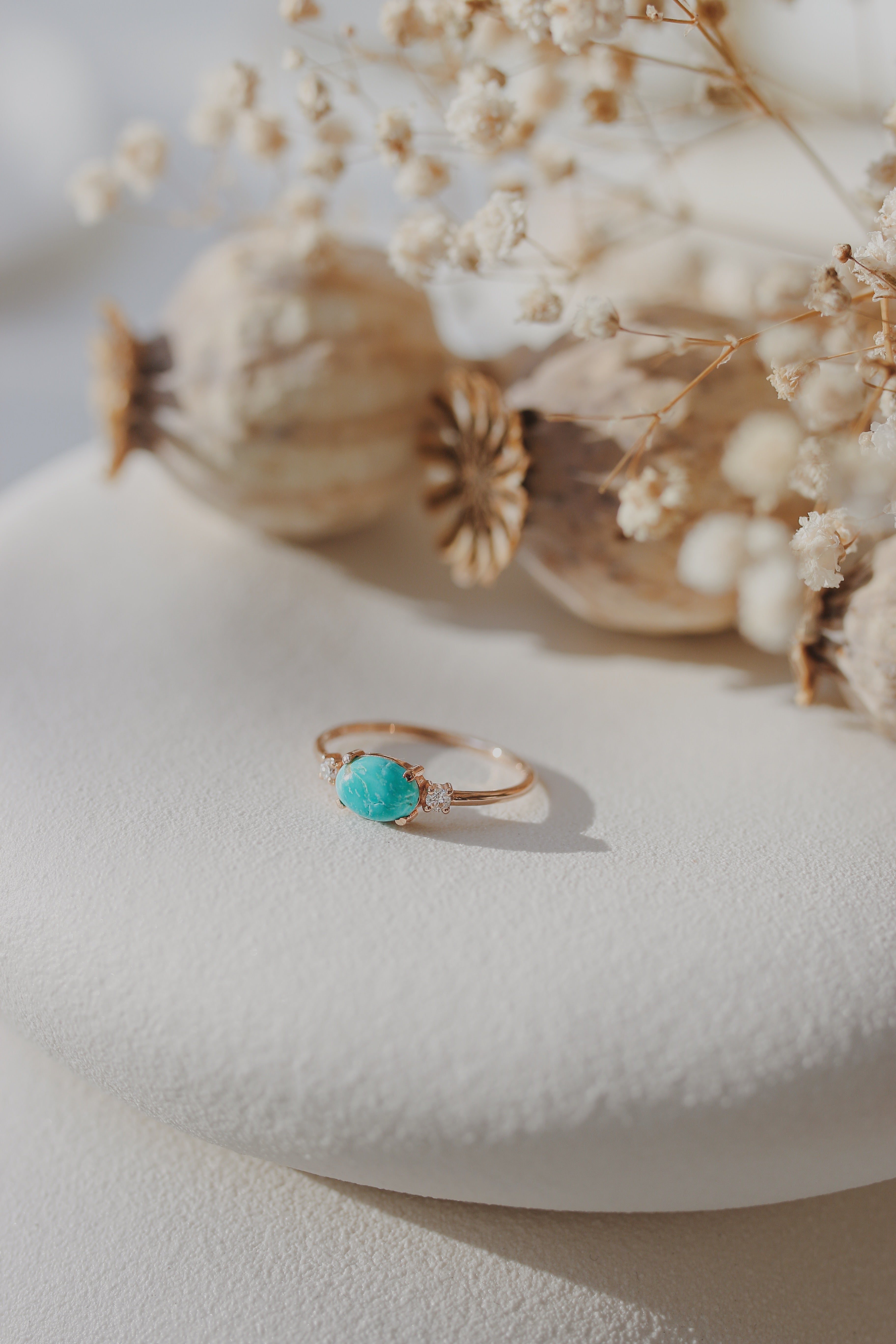 Natural Turquoise Engagement Ring With Diamond Orizzo fine jewelry