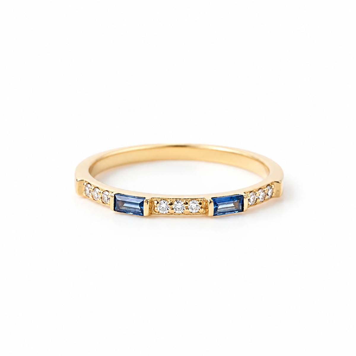 Eternity prsten s bagetovými safíry a diamanty – 14K zlato