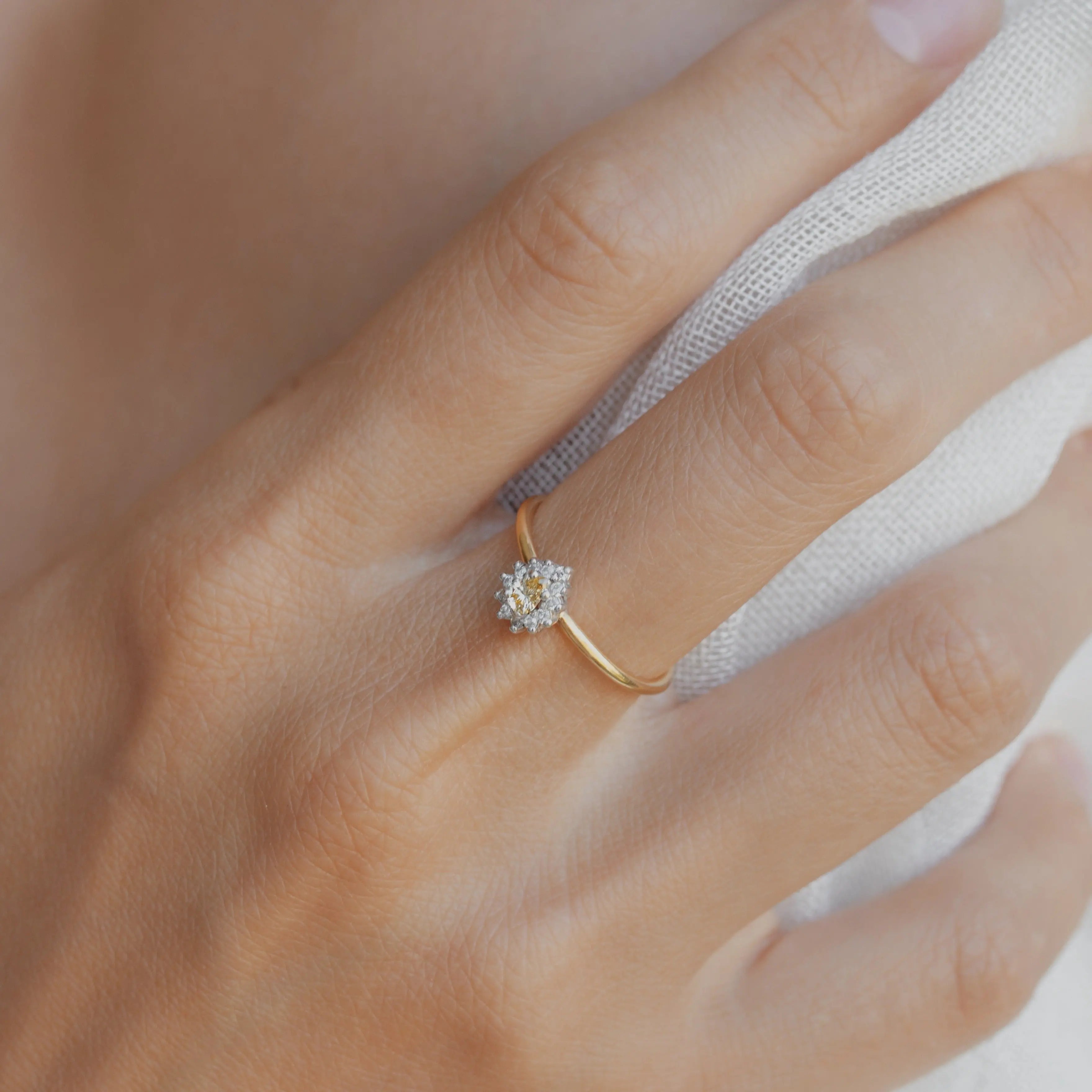 Dainty Pear Shape Yellow Diamond Engagement Ring Orizzo fine jewelry