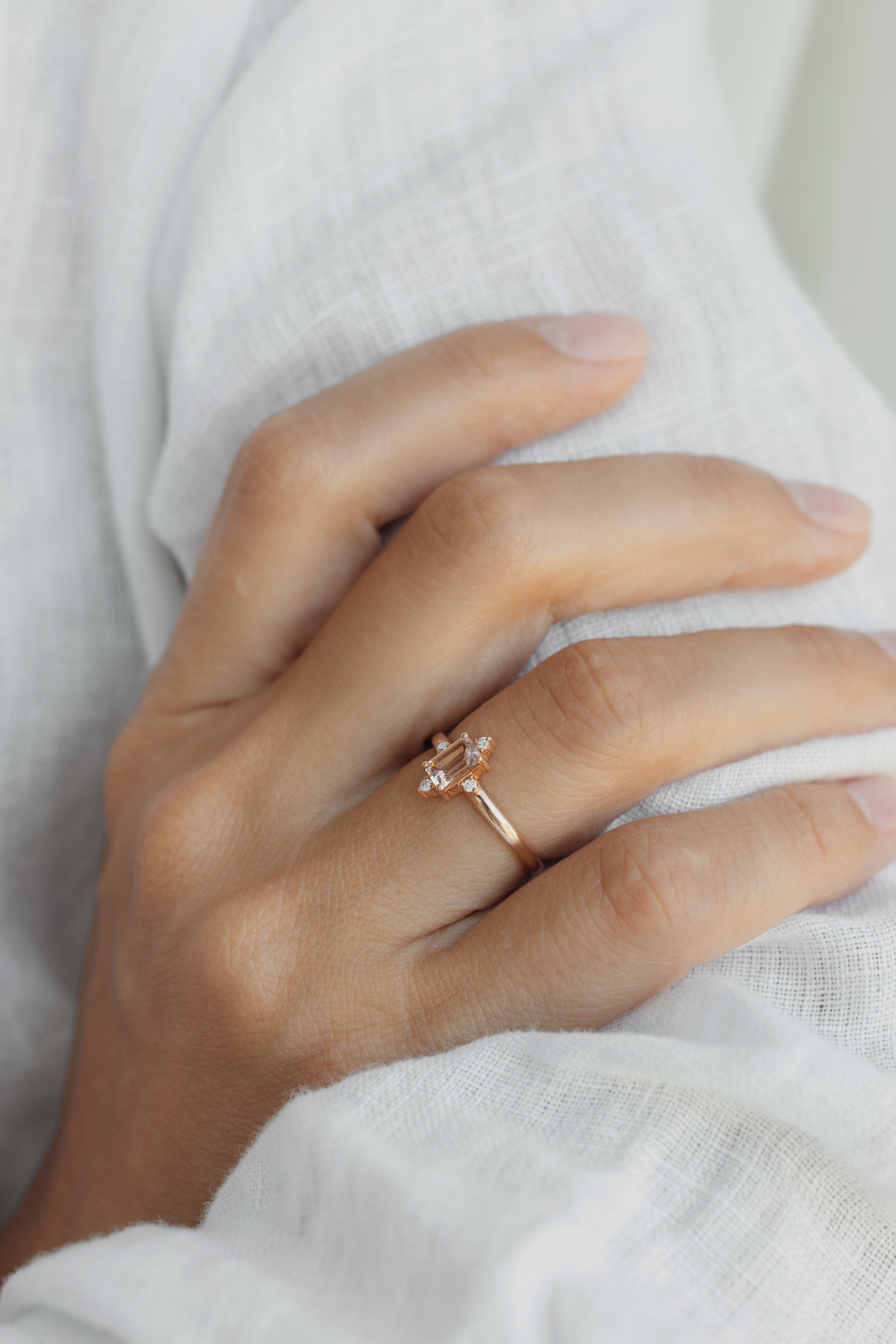Art Deco Morganite Engagement Ring with Diamonds Orizzo fine jewelry