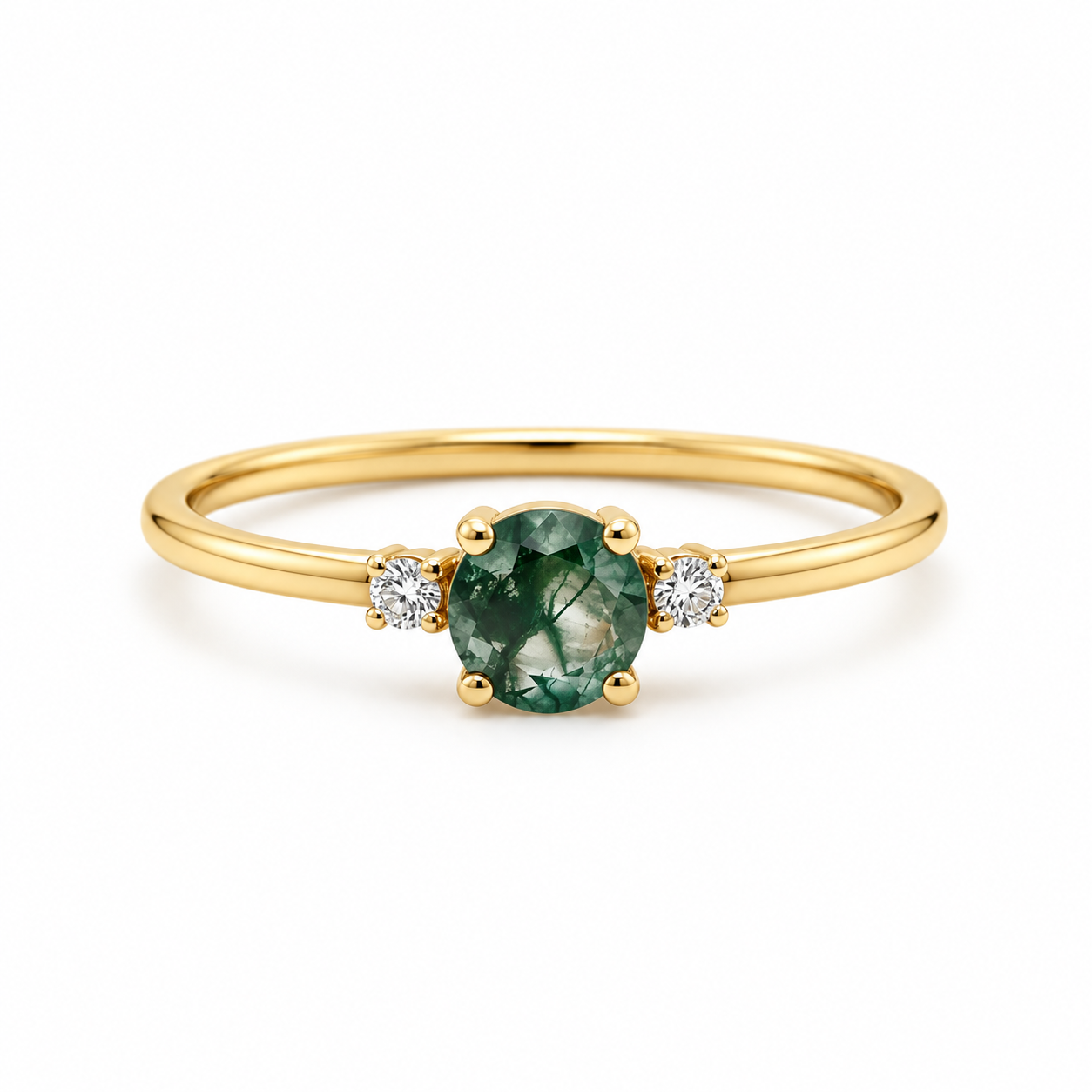 Moss Agate Engagement Ring With Diamond - Trinity