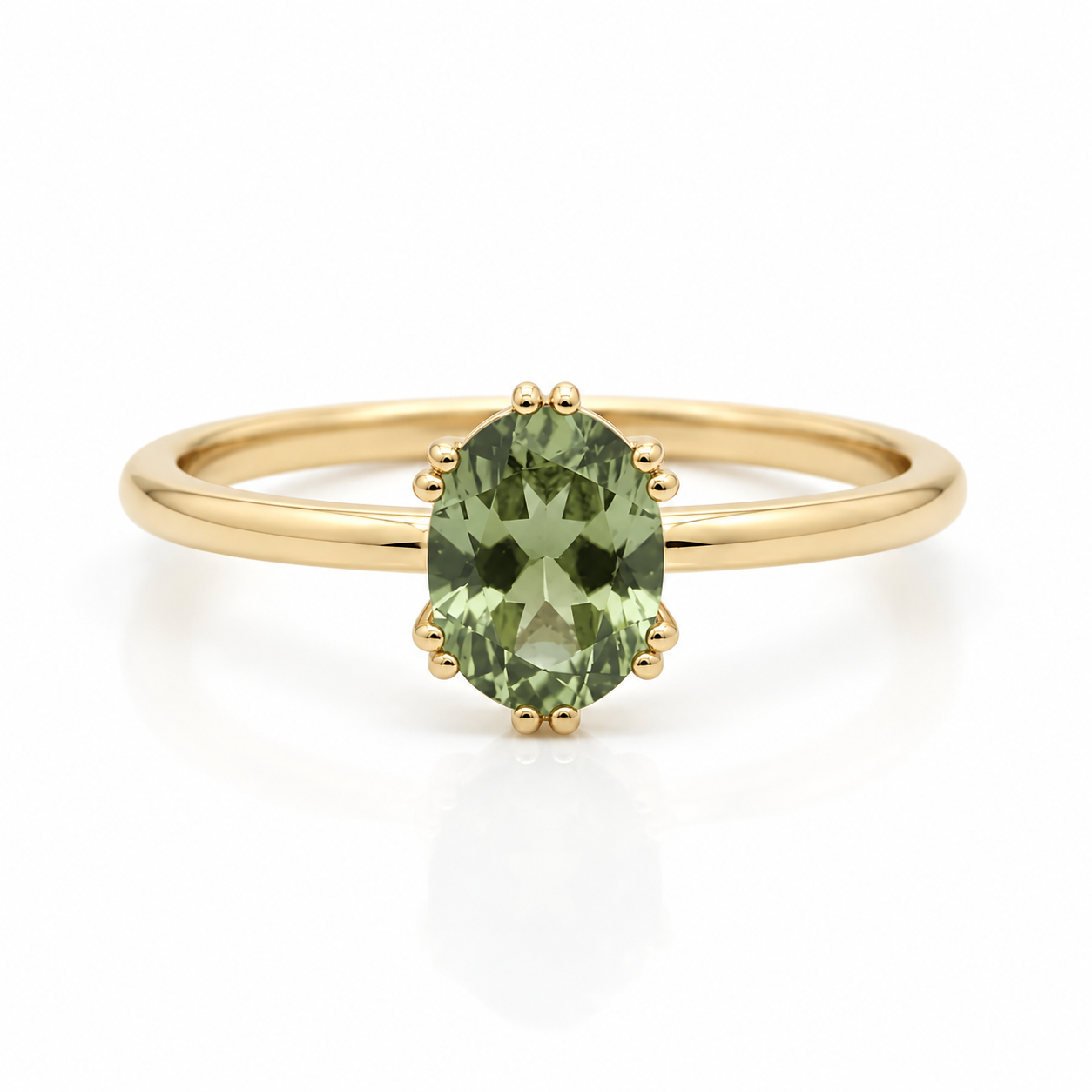 Faceted Oval Moldavite In 14K Gold