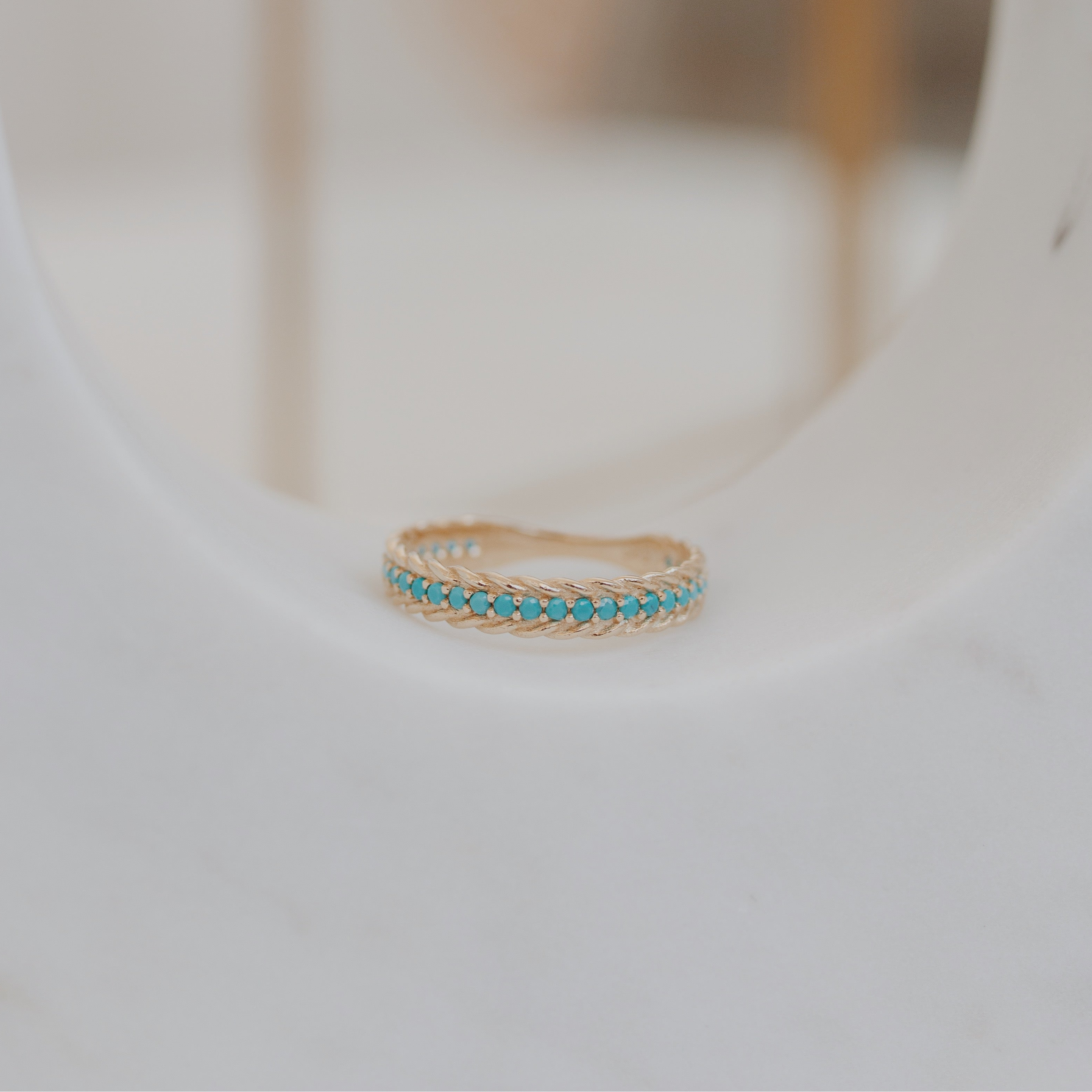 Turquoise Wedding Band in 14k Solid Gold