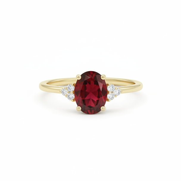 Art Deco Garnet Engagement Ring With Diamond