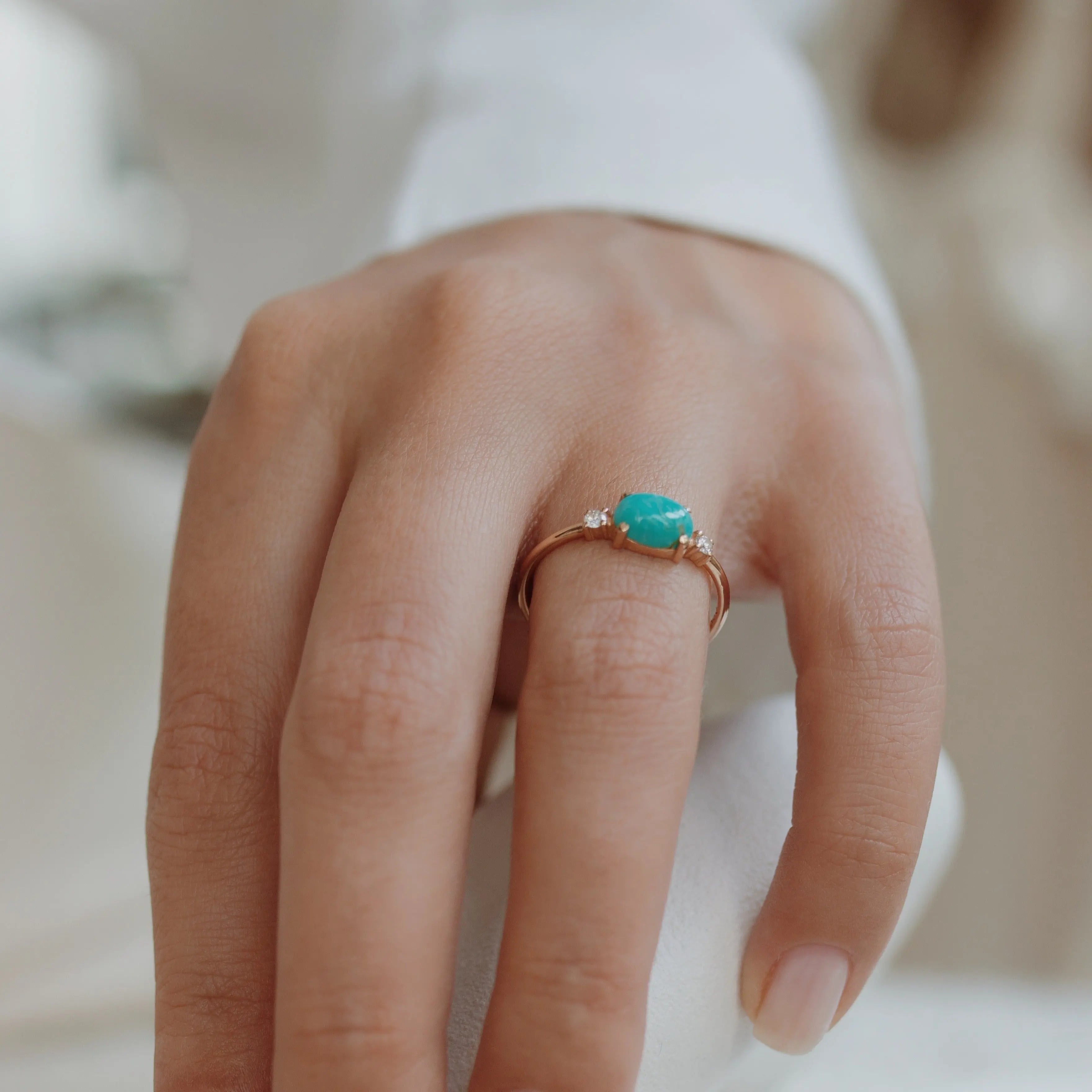 Natural Turquoise Engagement Ring With Diamond Orizzo fine jewelry