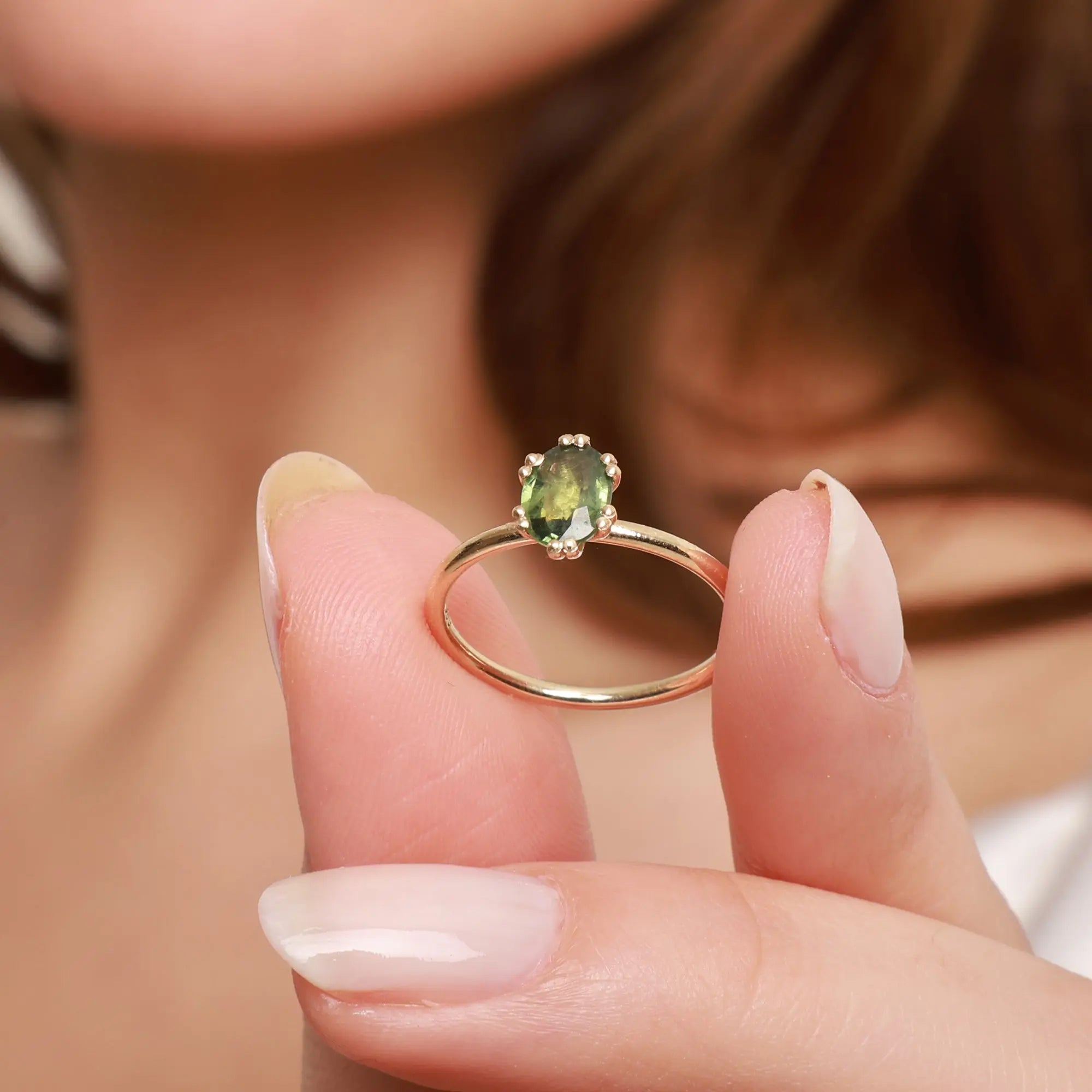 Olive Green Sapphire Ring In Double Setting Orizzo fine jewelry