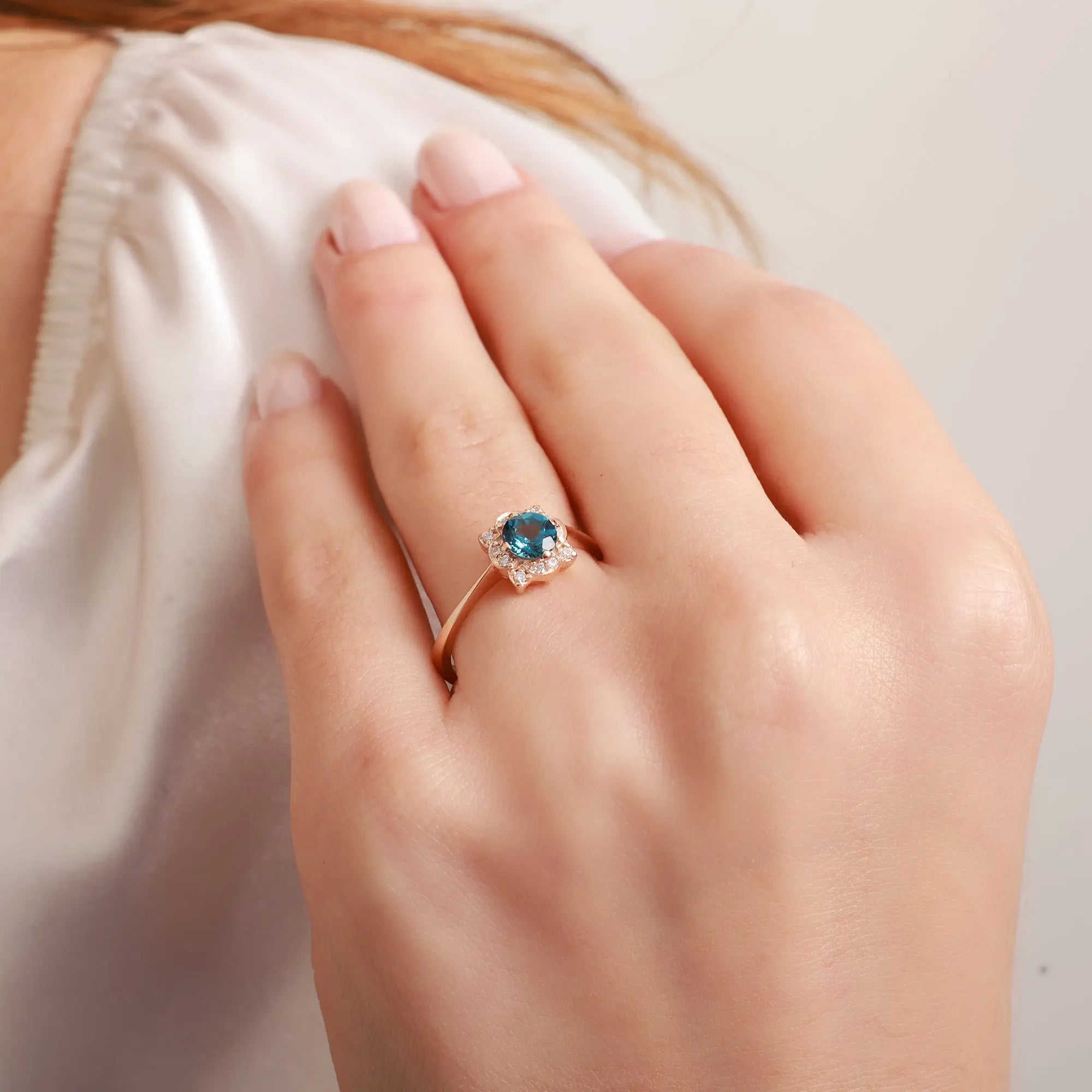 Art Deco London Blue Topaz Engagement Ring With Diamond Orizzo fine jewelry