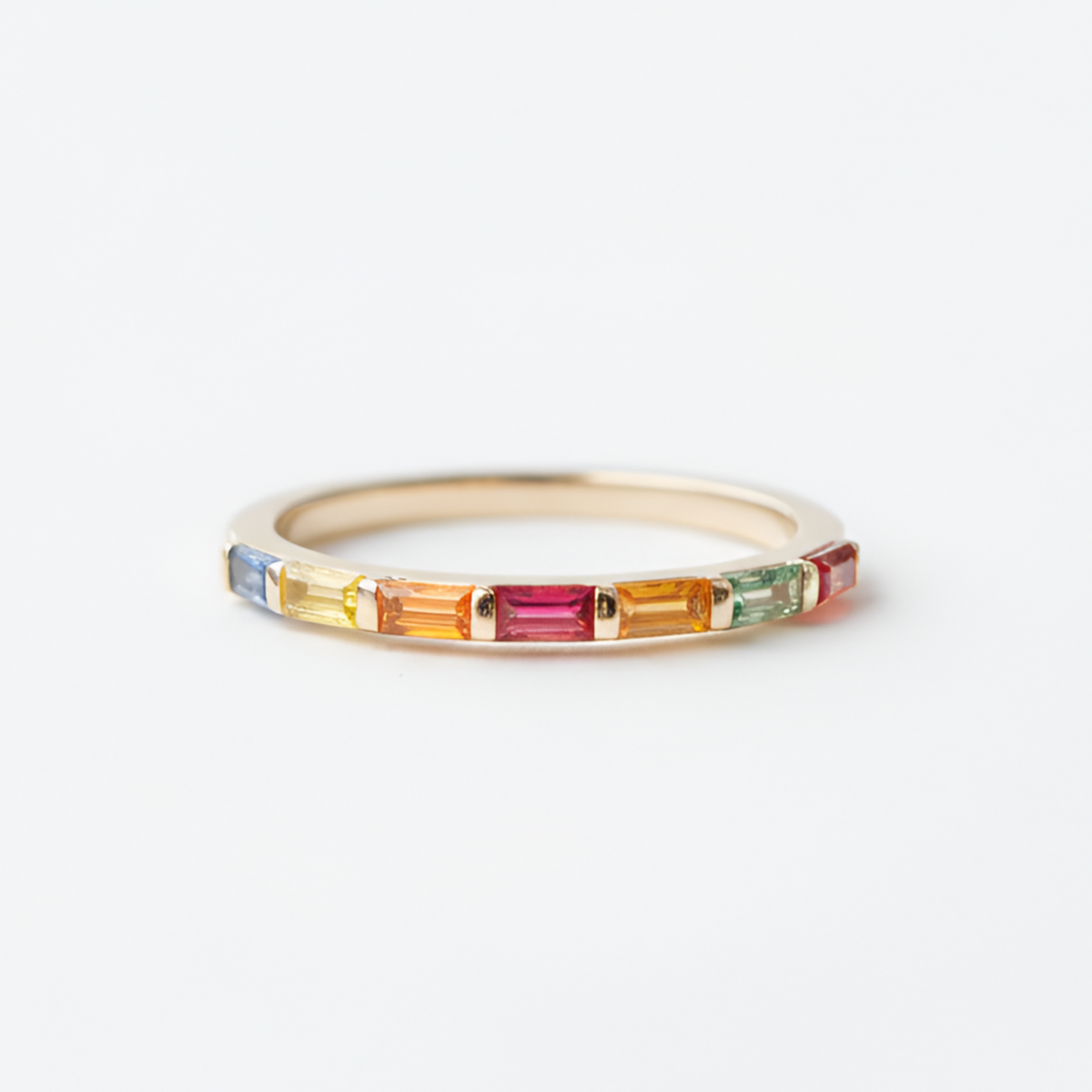 Baguette Multisapphire Snubní Prsten – 14K zlato